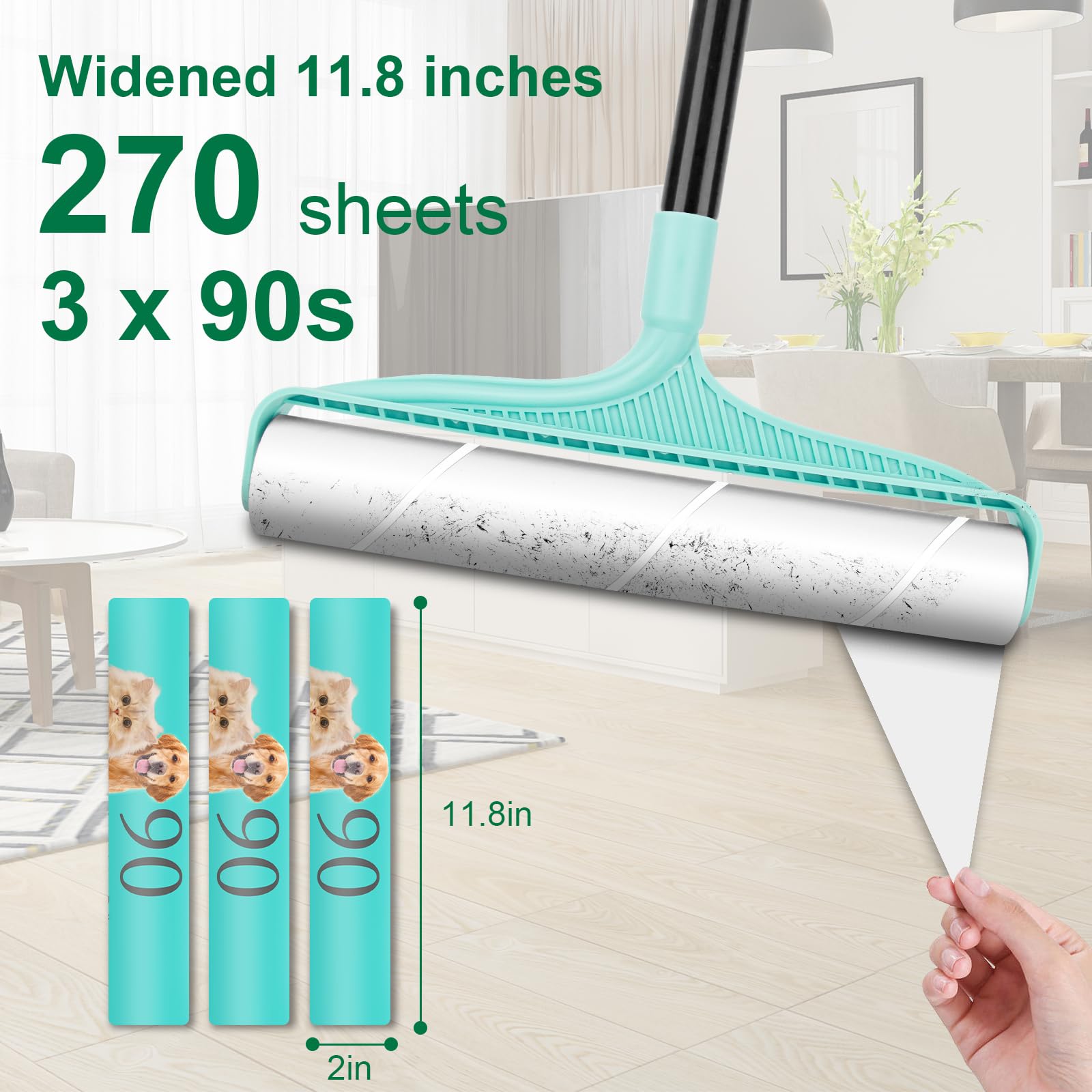 Large Lint Rollers for Pet Hair Extra Sticky (270 Count)