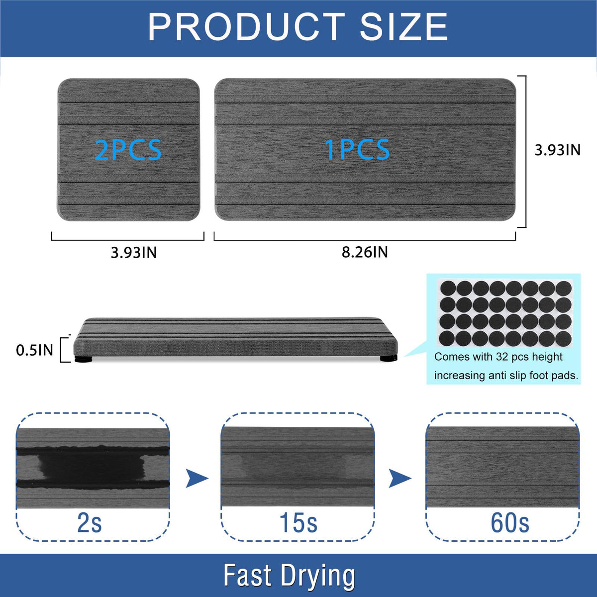 3PCS Water Absorbing Stone Tray (3 Count)