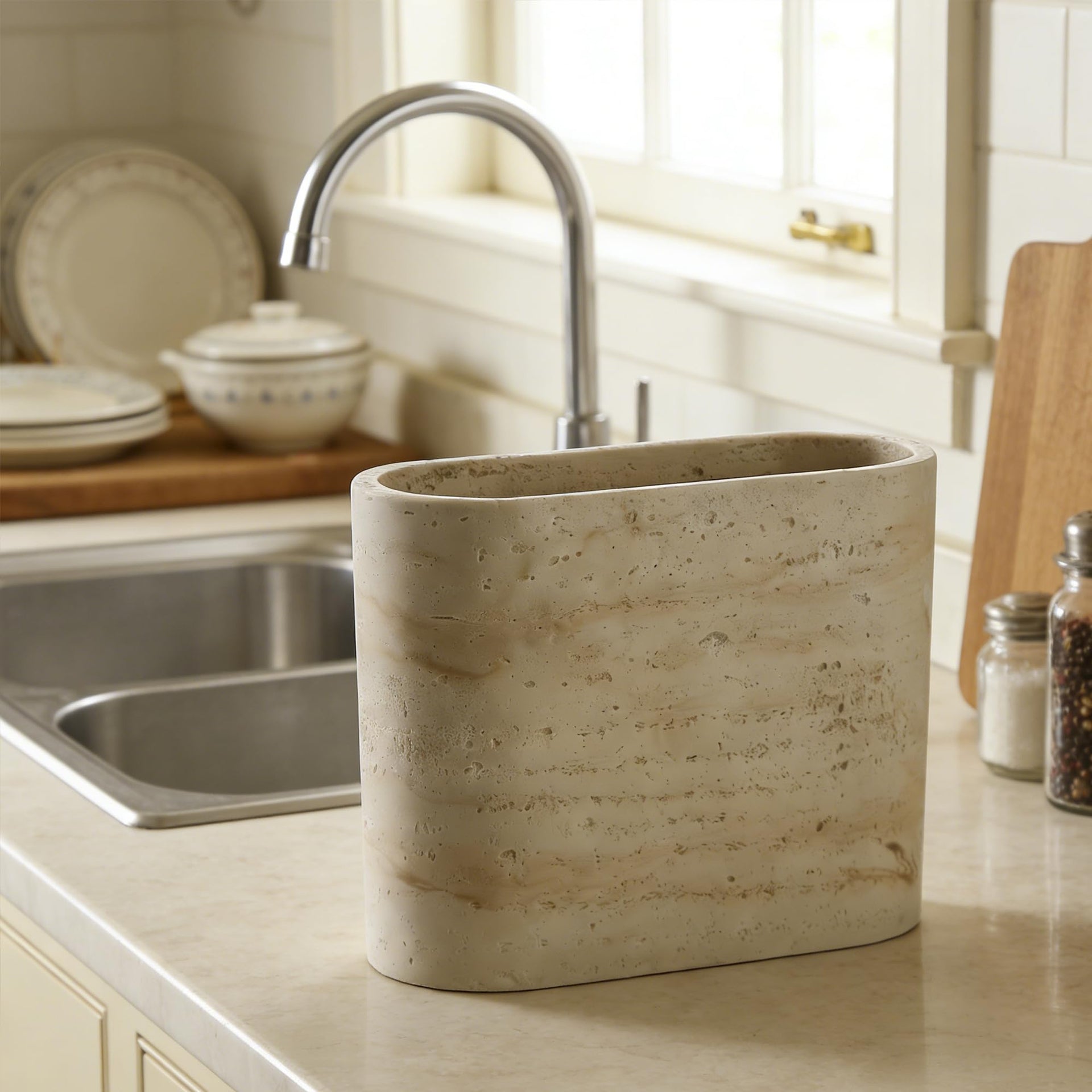 Natural Travertine Textures Mini Trash Can