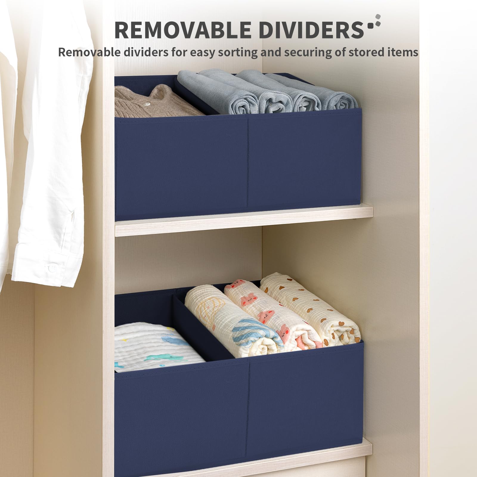 Large Closet Shelf Organizer Bins 8Packs with Handles and Divider (8 Count)