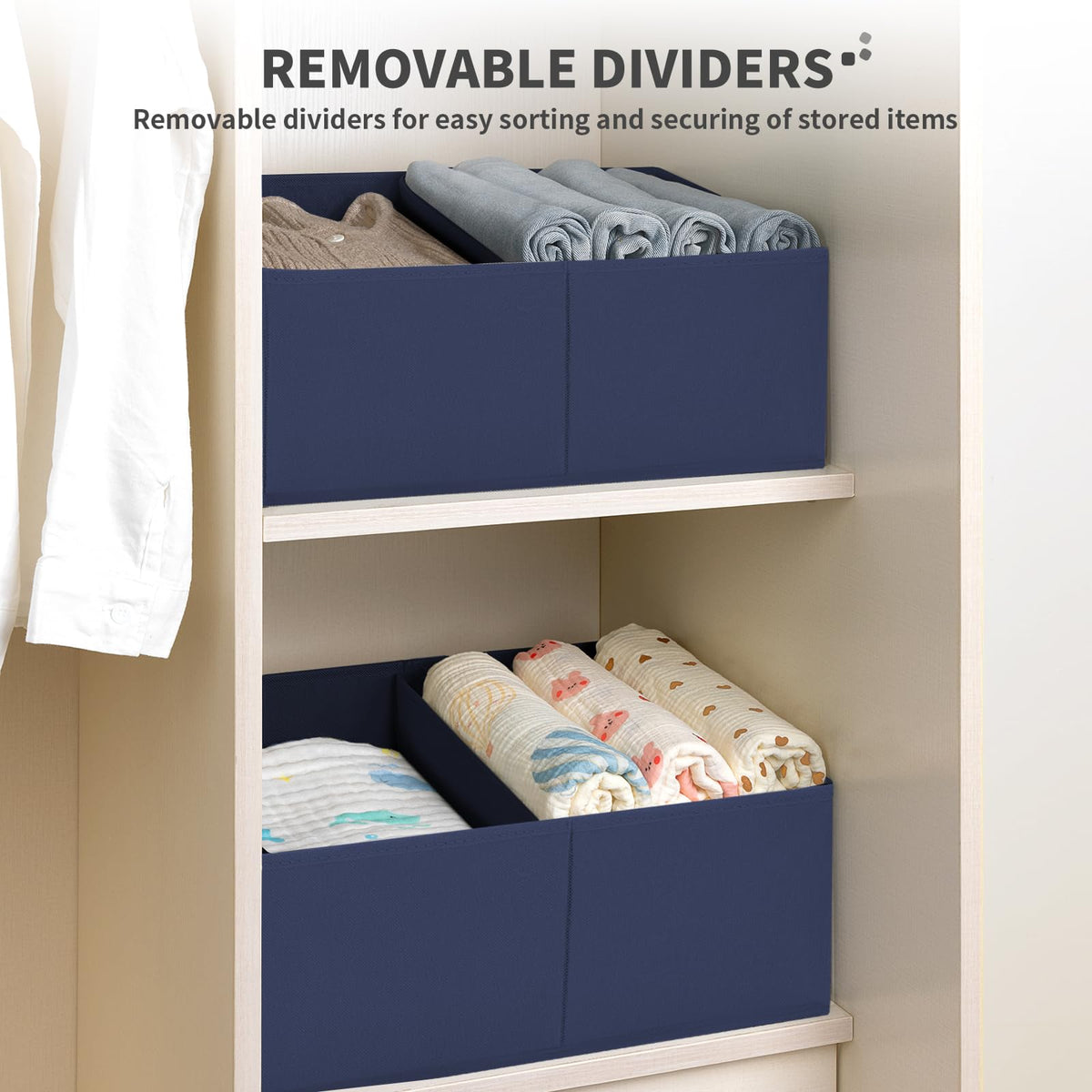 Large Closet Shelf Organizer Bins 8Packs with Handles and Divider (8 Count)