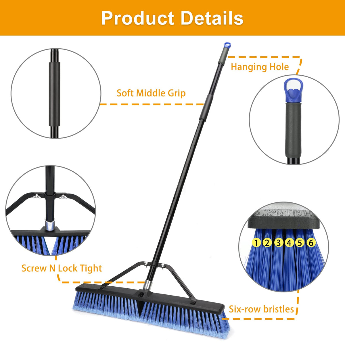 24 inches Push Broom Outdoor for Deck Driveway Garage Yard Patio Concrete Floor Cleaning (2 Count)