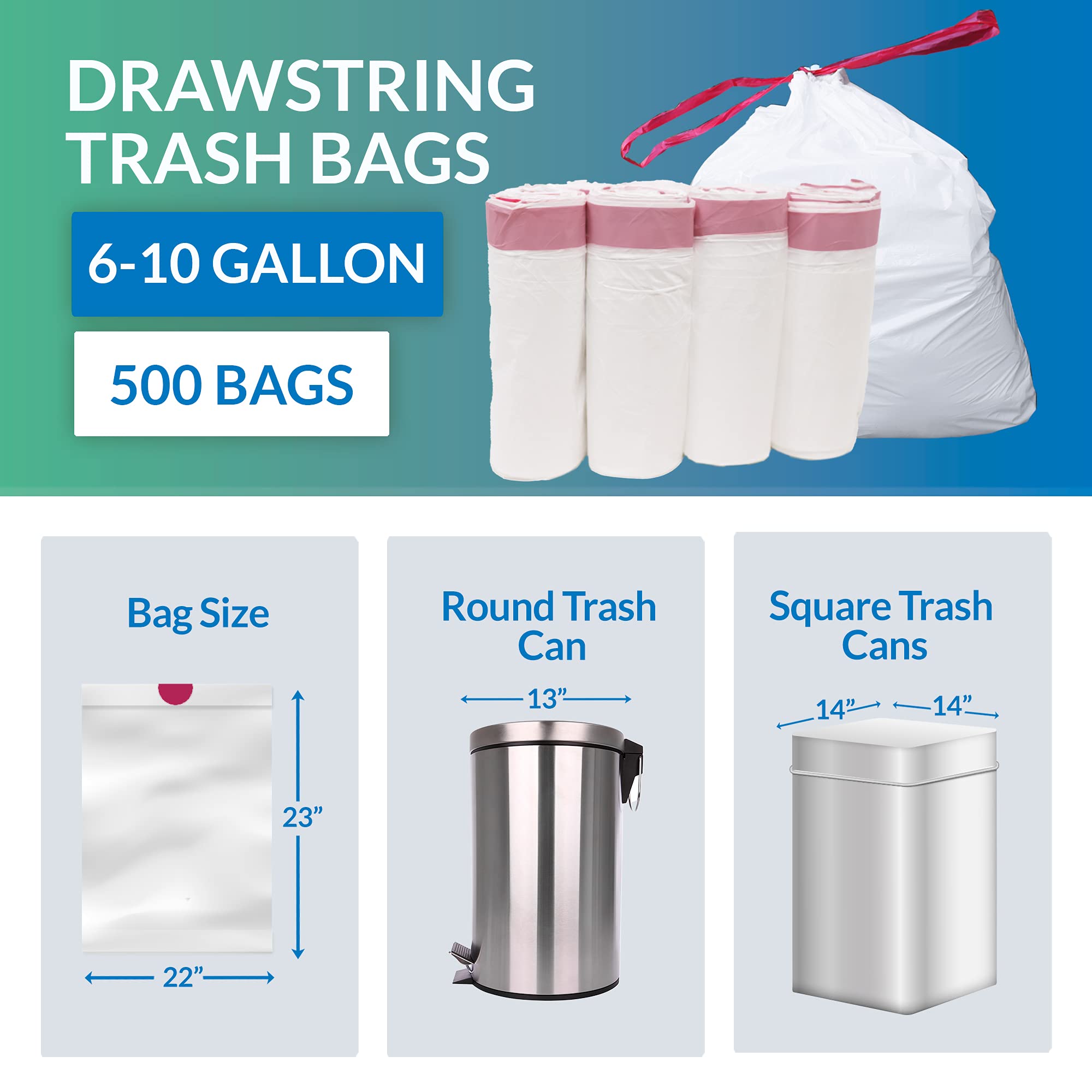 6 10 Gallon Trash Bags Drawstring (500 Count)