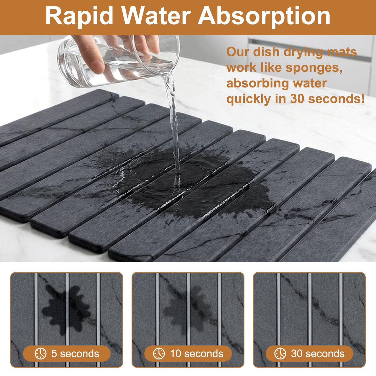 3 Large Stone Drying Mat for Kitchen Counter Black Quick Dry Stone Dish Mat (3 Count)