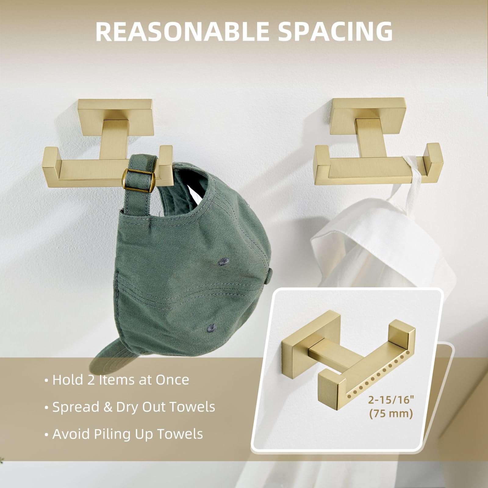 Double Towel Hook Brushed Gold (2 Count)