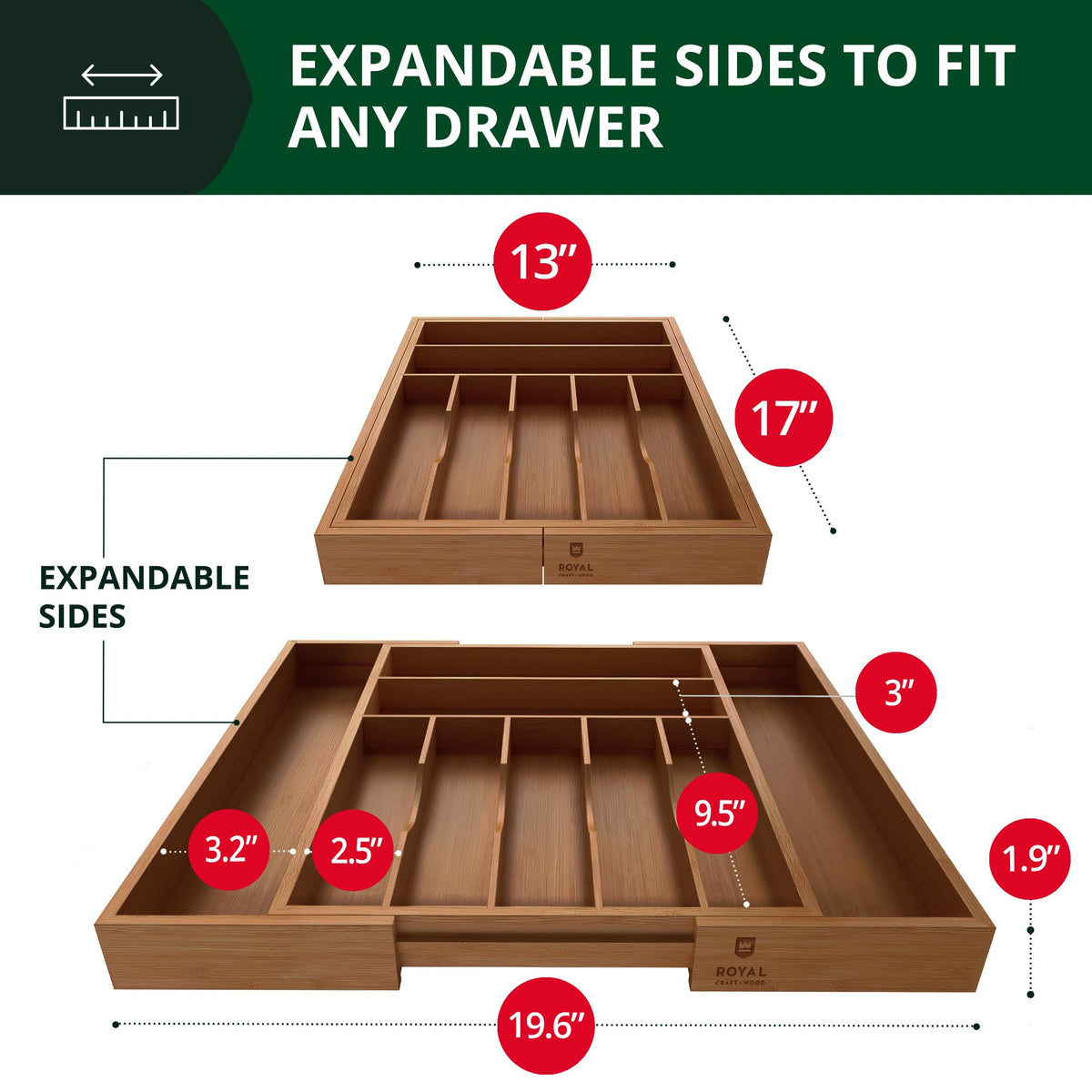 Luxury Bamboo Kitchen Drawer Organizer