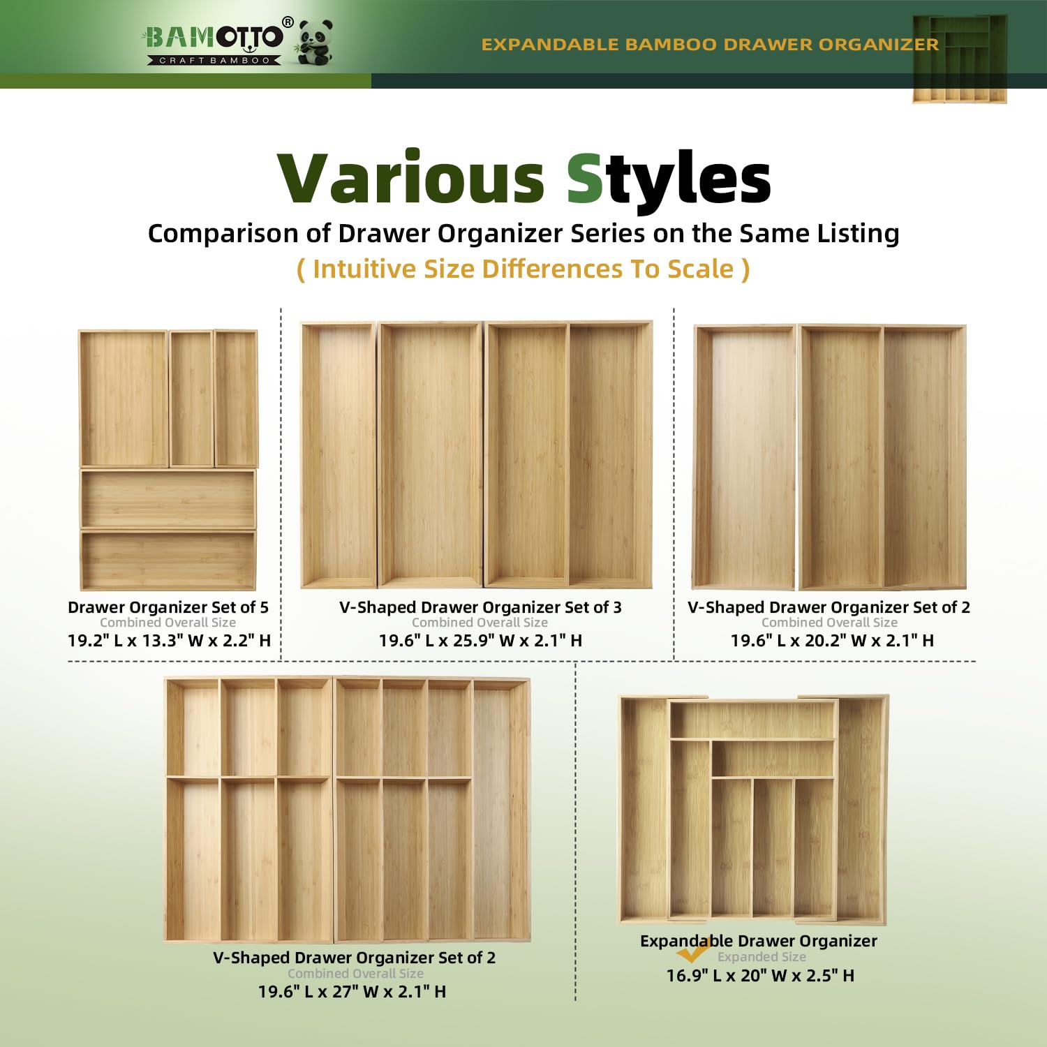 Expandable Bamboo Drawer Organizer for Kitchen