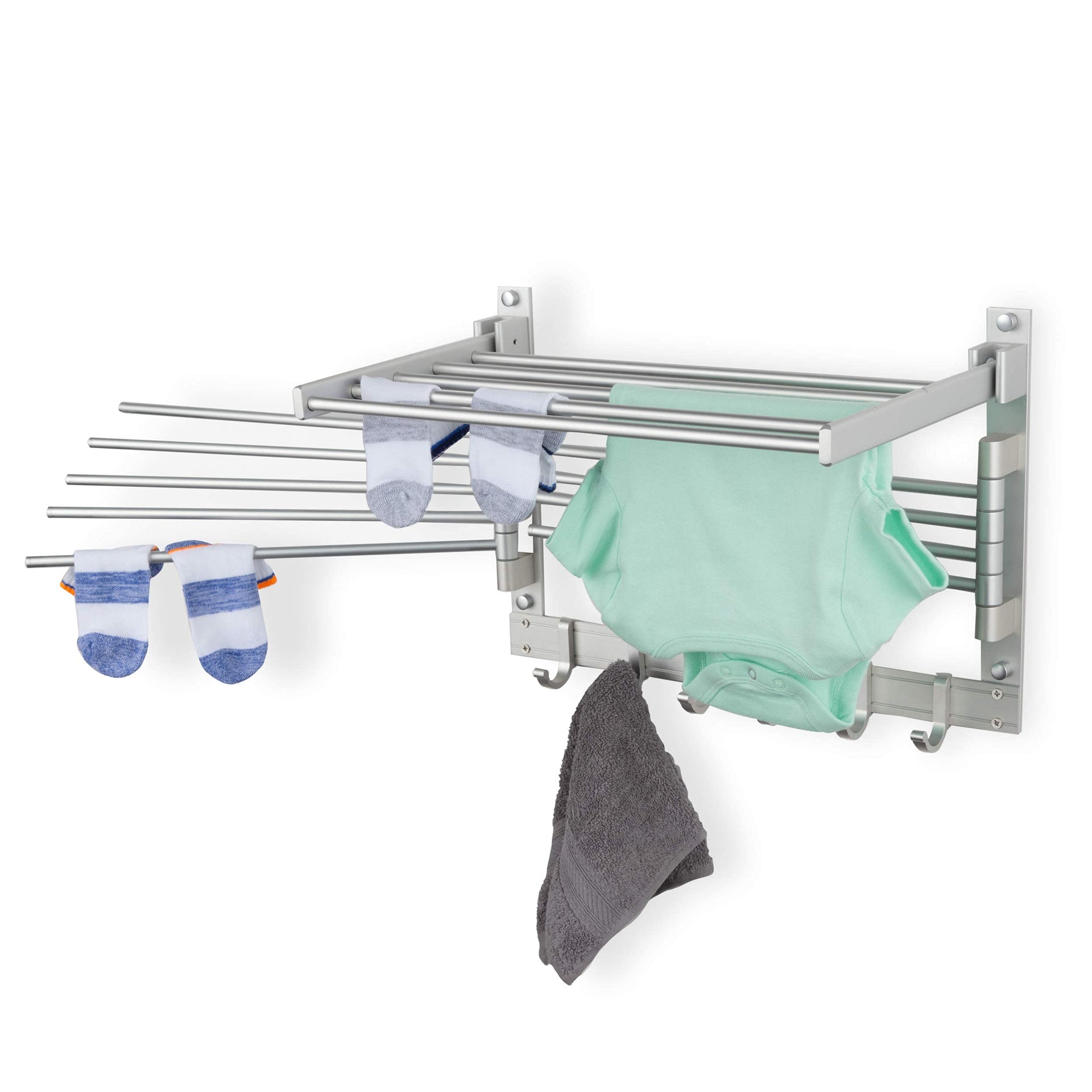 BGT Wash Clothes Drying Rack Wall Mount Laundry Room Organizer with Hooks & Swing Arms