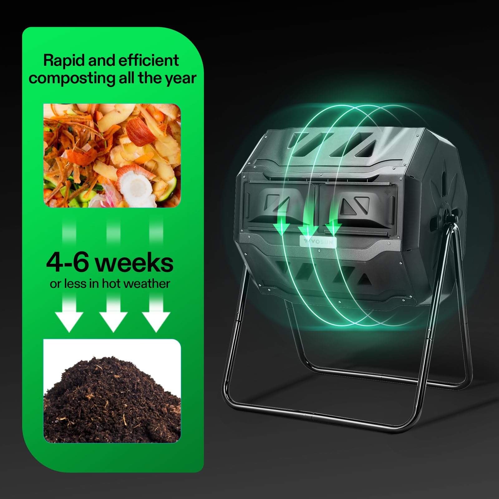 Outdoor Tumbling Composter Dual Rotating Batch Compost Bin