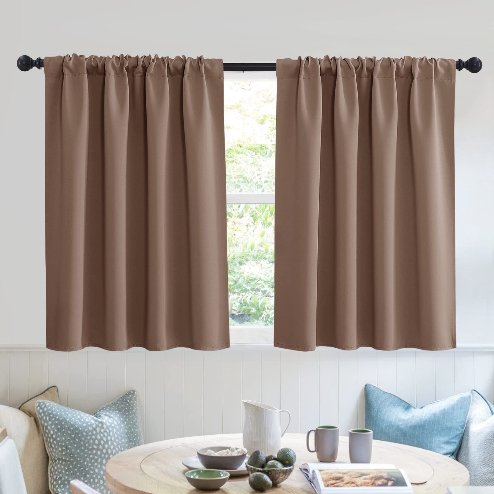 Short Blackout Curtains for Small Window Kitchen Bathroom Cafe RV (2 Count)