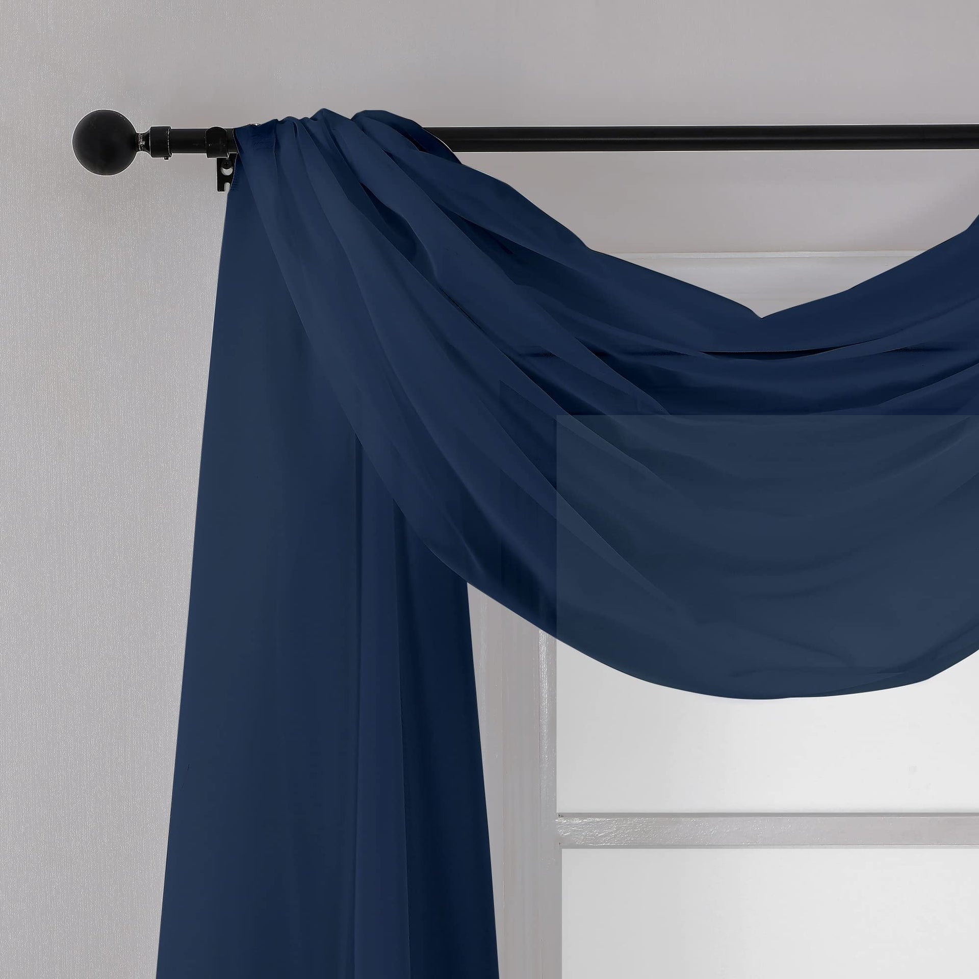 Navy Blue Sheer Scarf Valances for Windows 216 Inch Extra Long (2 Count)