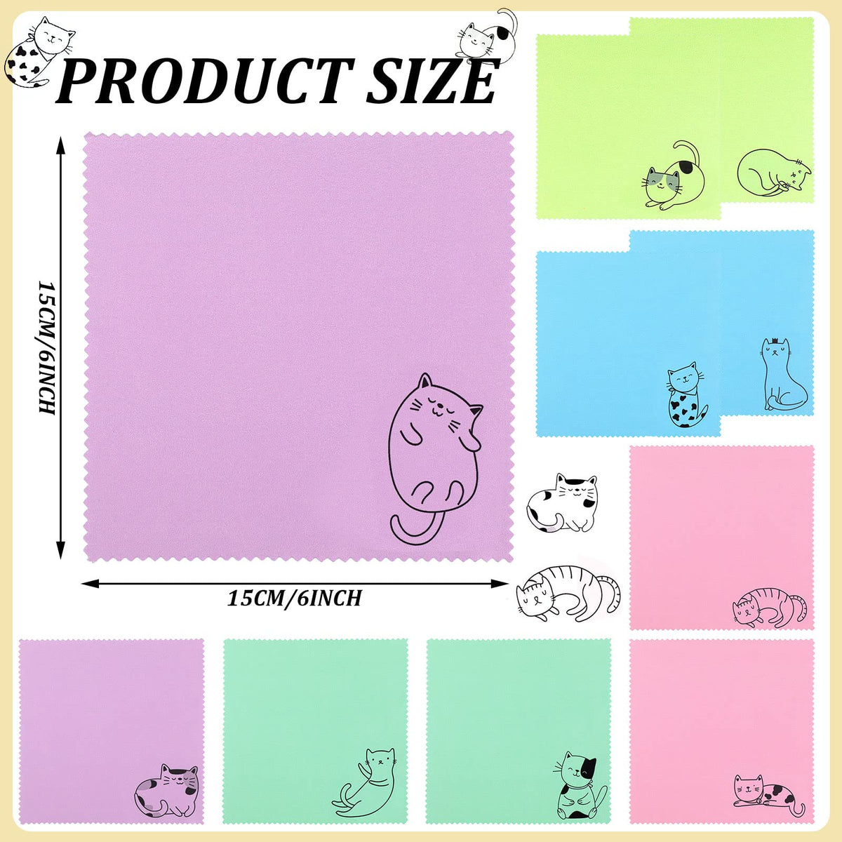 20 Pcs Microfiber Cleaning Cloth Cute Kitty Cat Design Microfiber Cloth Gift Soft Multicolor Glasses Cleaner for Eyeglasses Camera Lens Cell Phone Screens Glasses