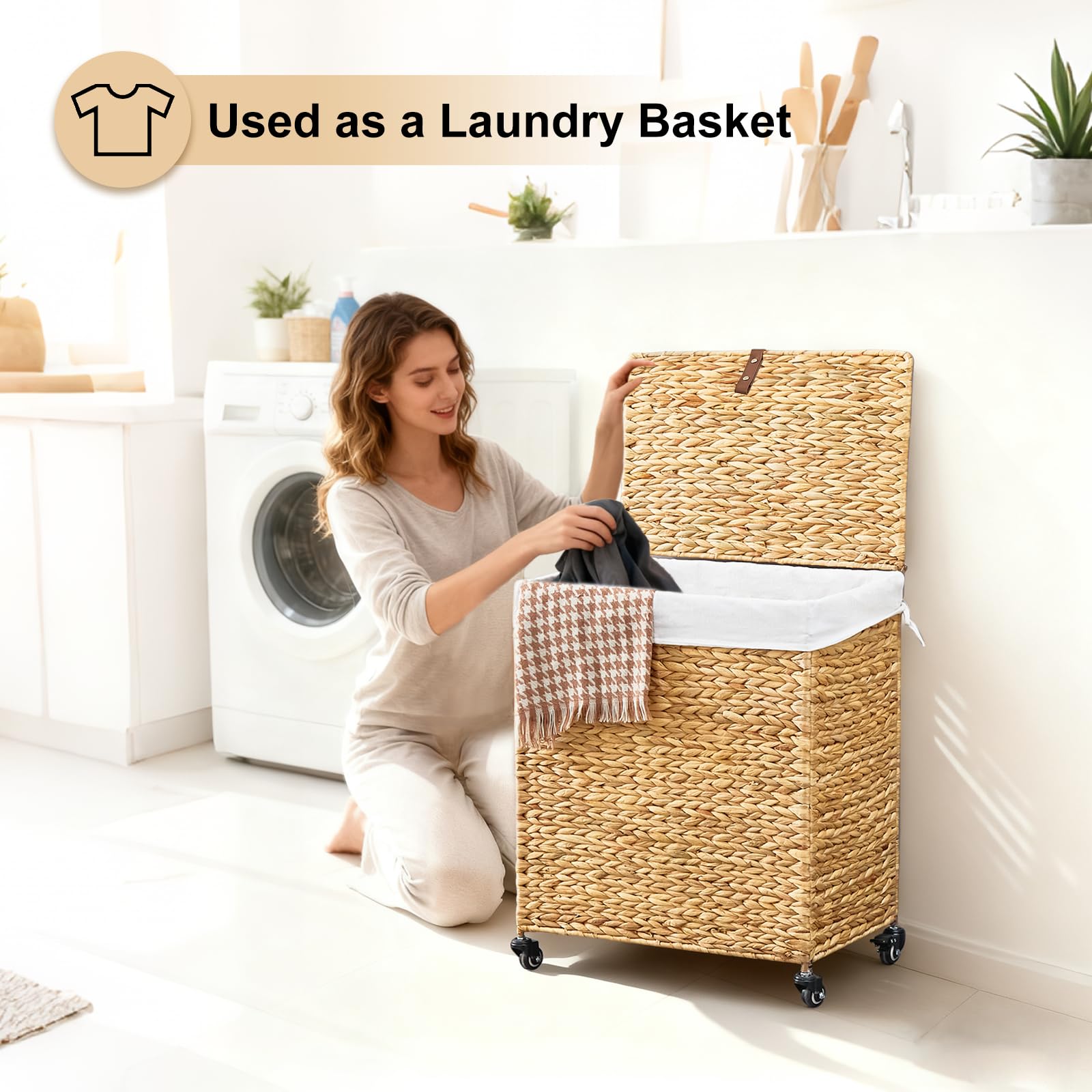 Handwoven Laundry Hamper with Wheels (3212.3322 Fl Oz)