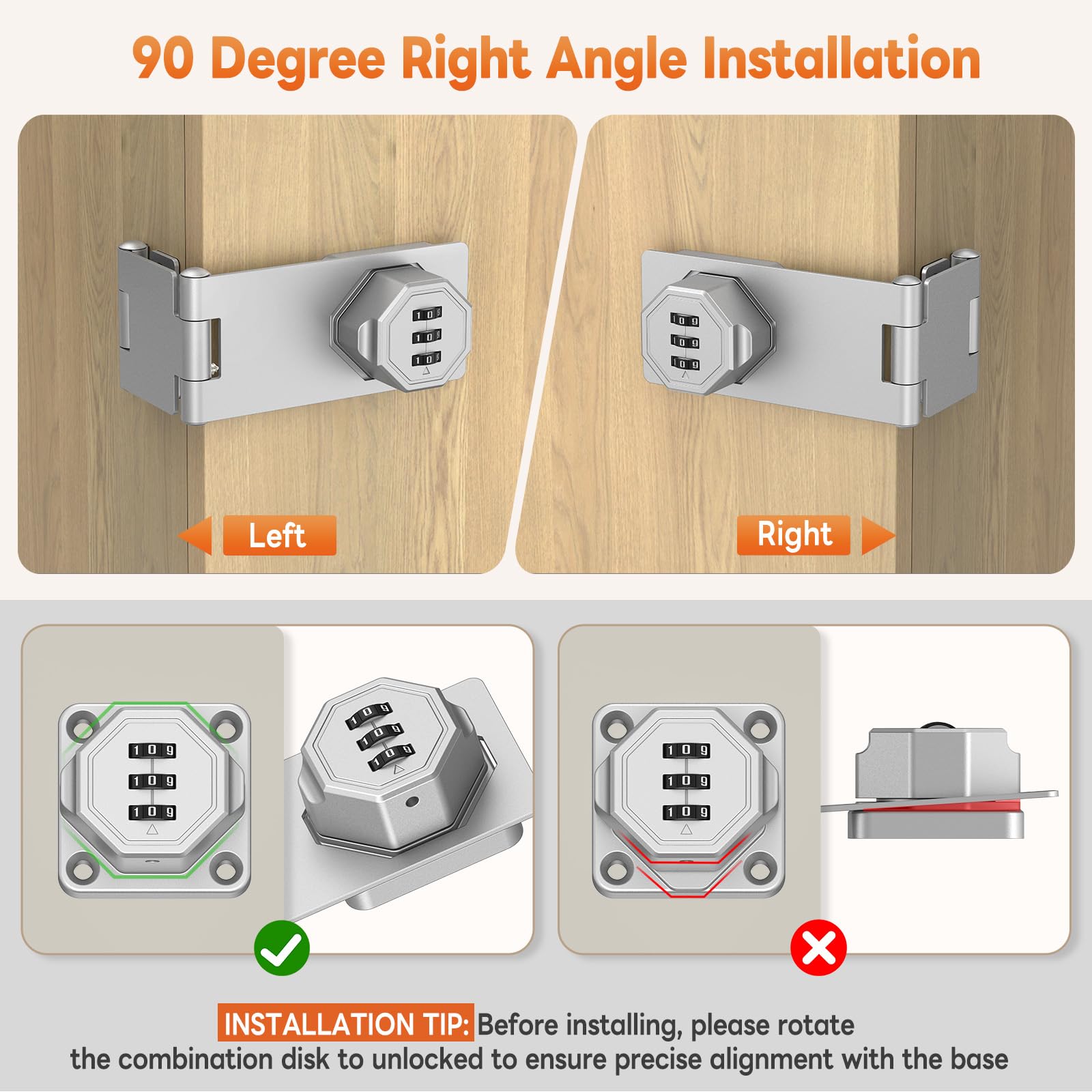 90 Degree 3 Digit Combination Cabinet Lock