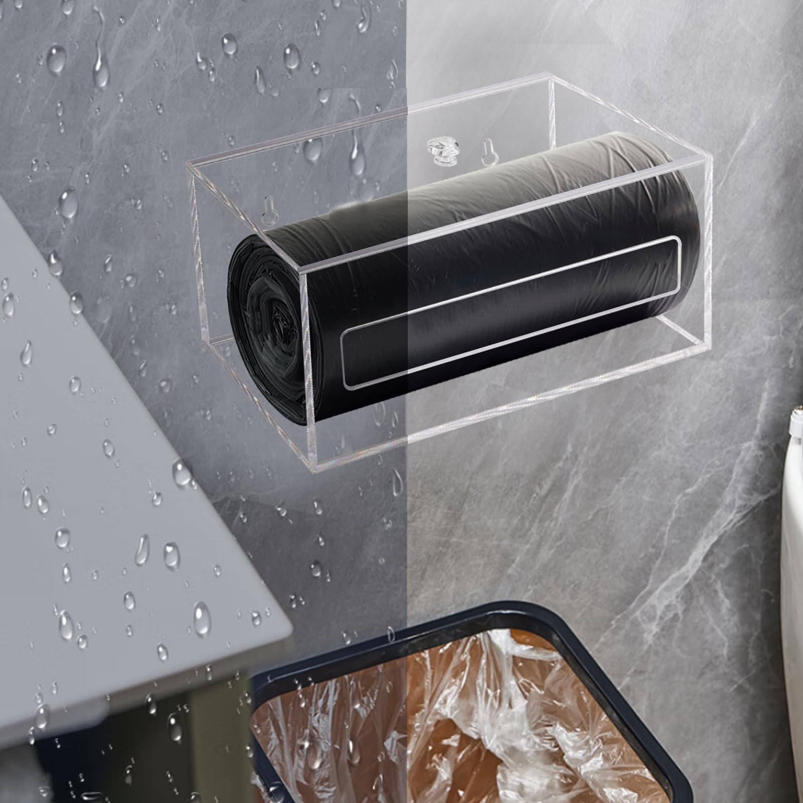 Trash Garbage Bag Roll Holder Dispenser Wall Mount Acrylic Storge Organizer