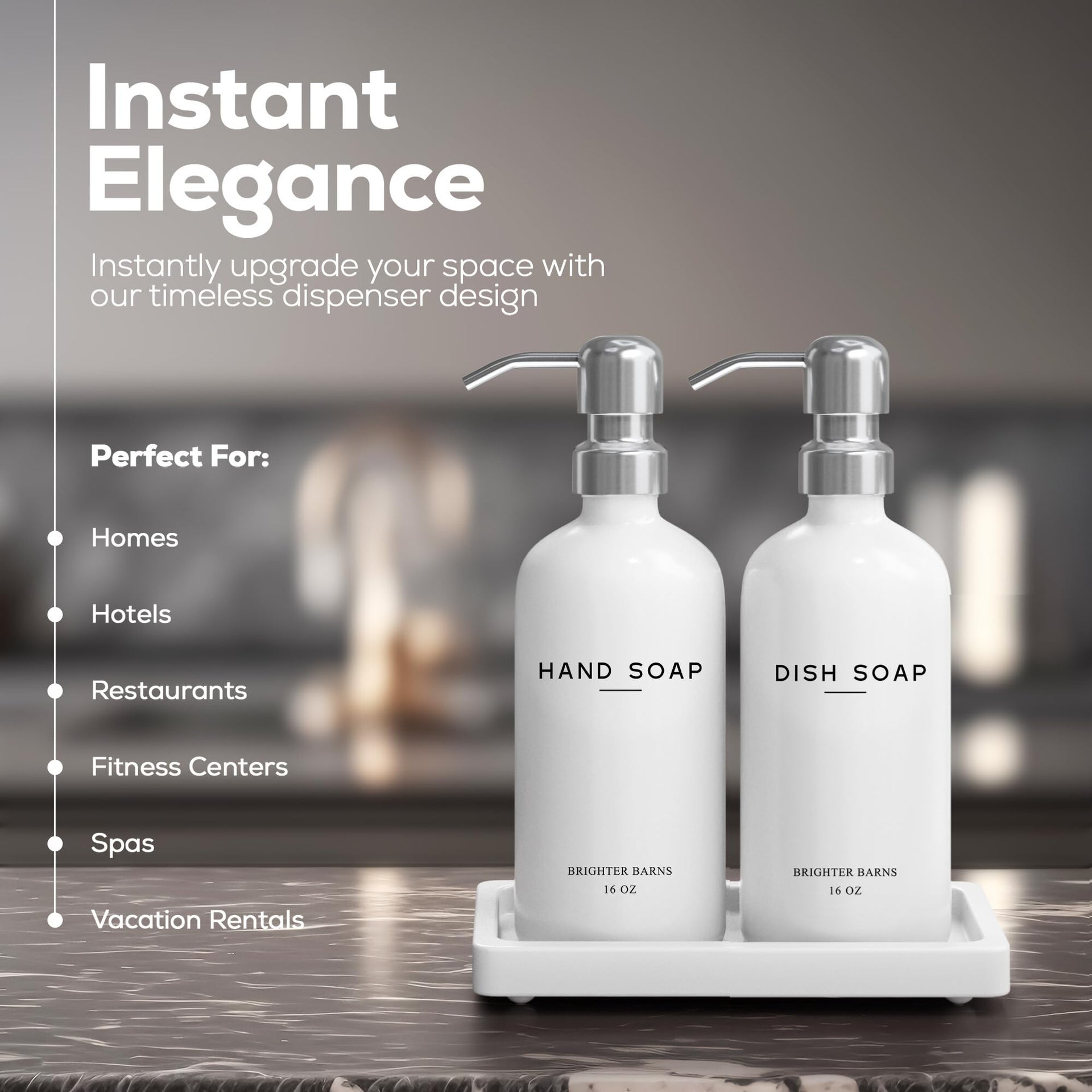 White Glass Hand and Dish Soap Dispenser Set by Brighter Barns (2 Count)
