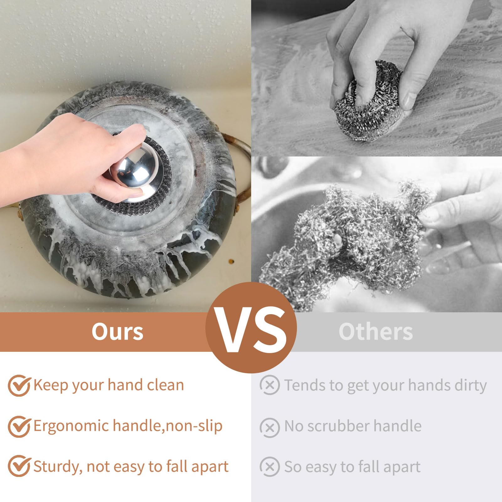 6pcs Steel Wool Scrubber with Wire Sponge Pads (6 Count)