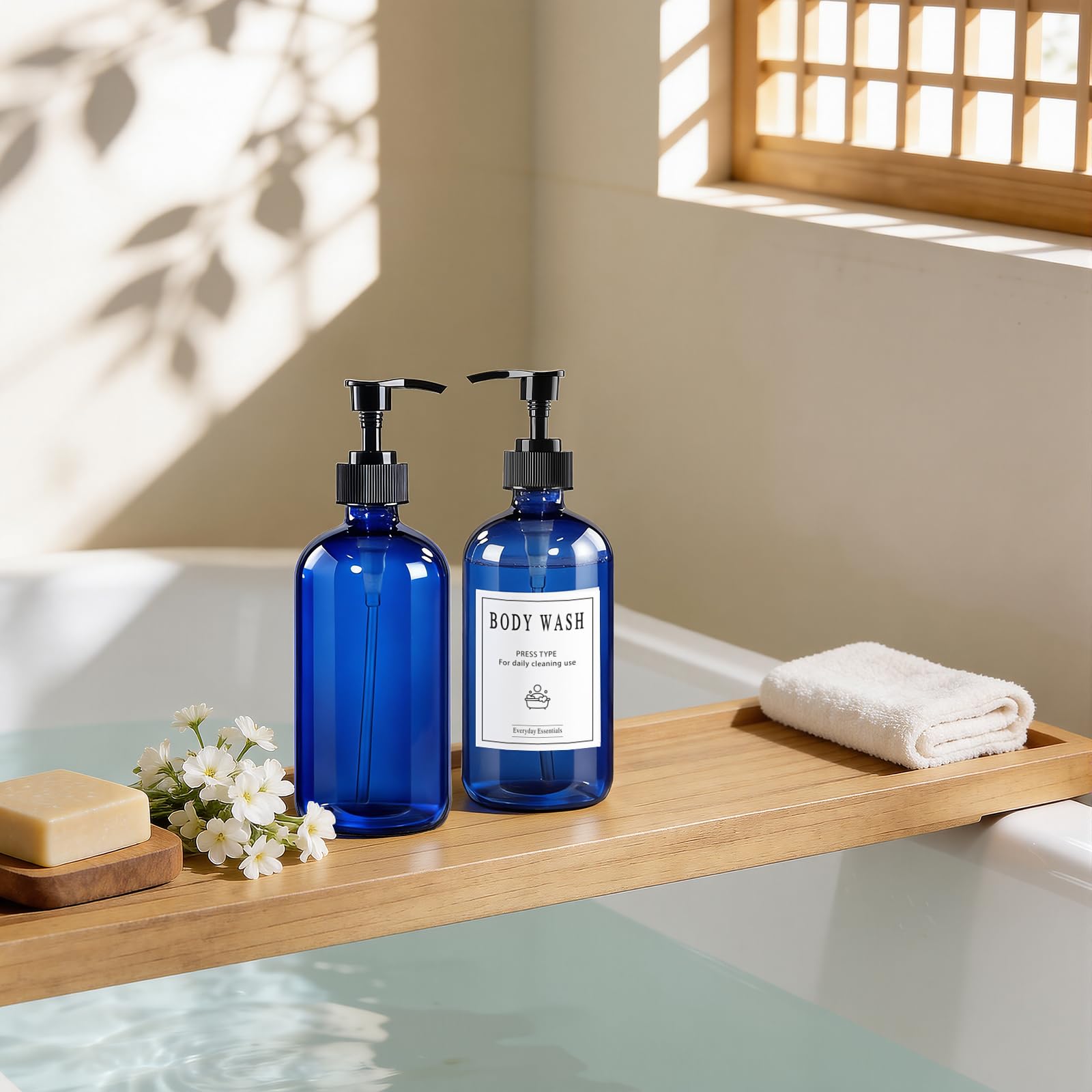 12 Pack 8oz Blue Glass Soap Dispensers with Pump (12 Count)