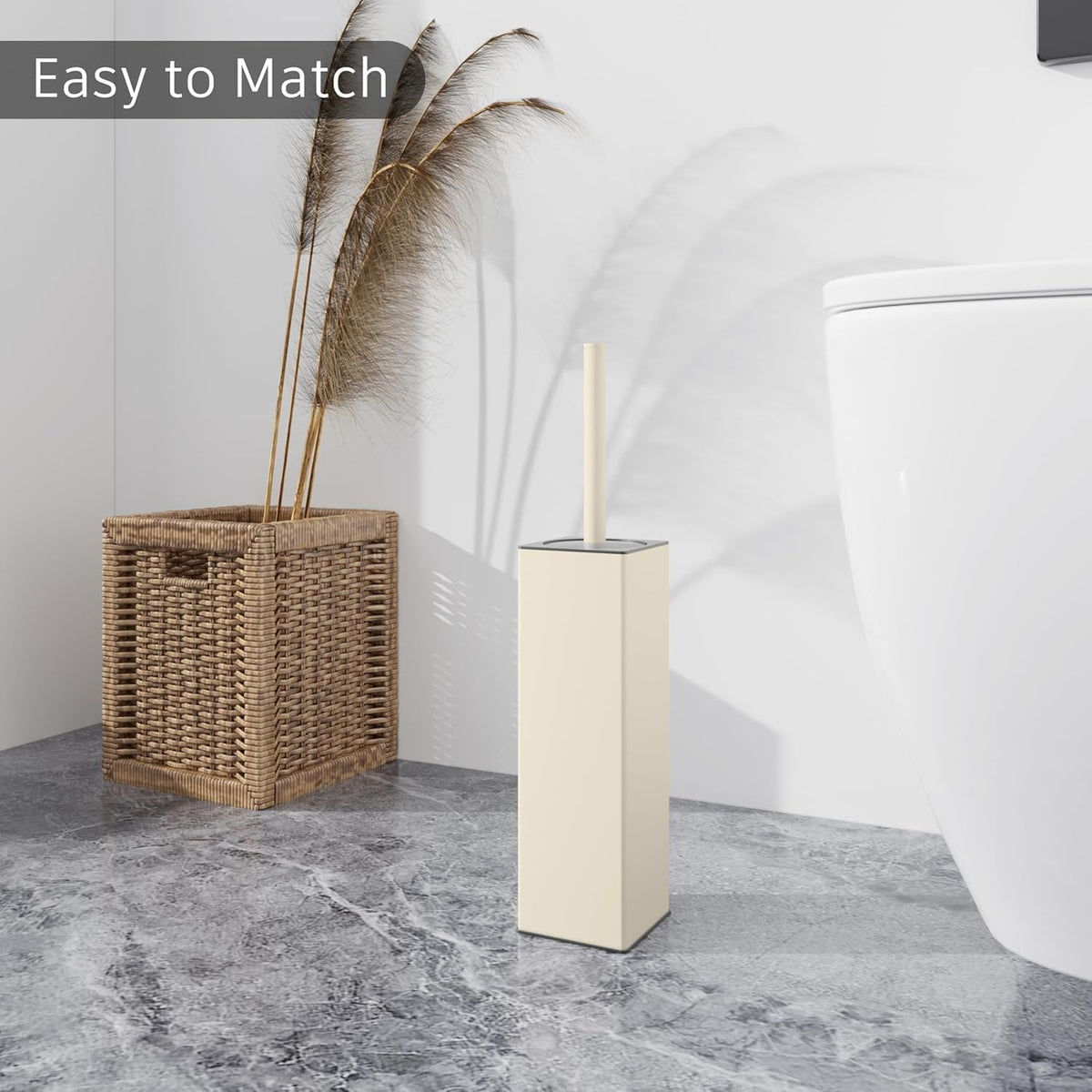 Standing Toilet Brush and Holder Matte White Aluminium Toilet Bowl Cleaner Brush and Holder for Bathroom Storage and Organization