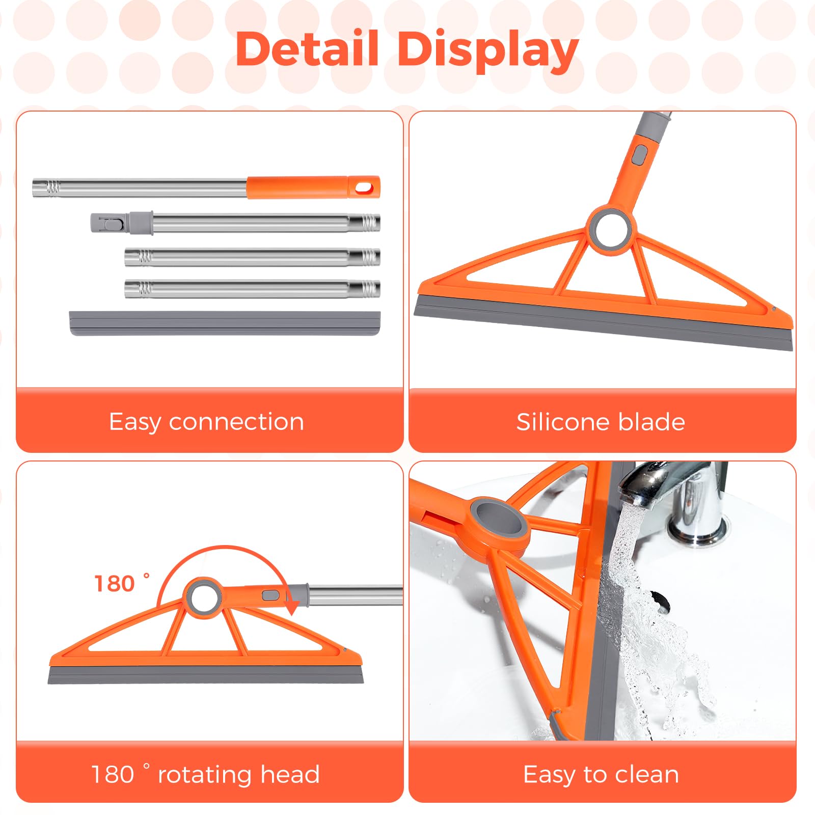 2-in-1 Air Broom, Silicone Rubber Broom with 54" Handle & 2 Strips