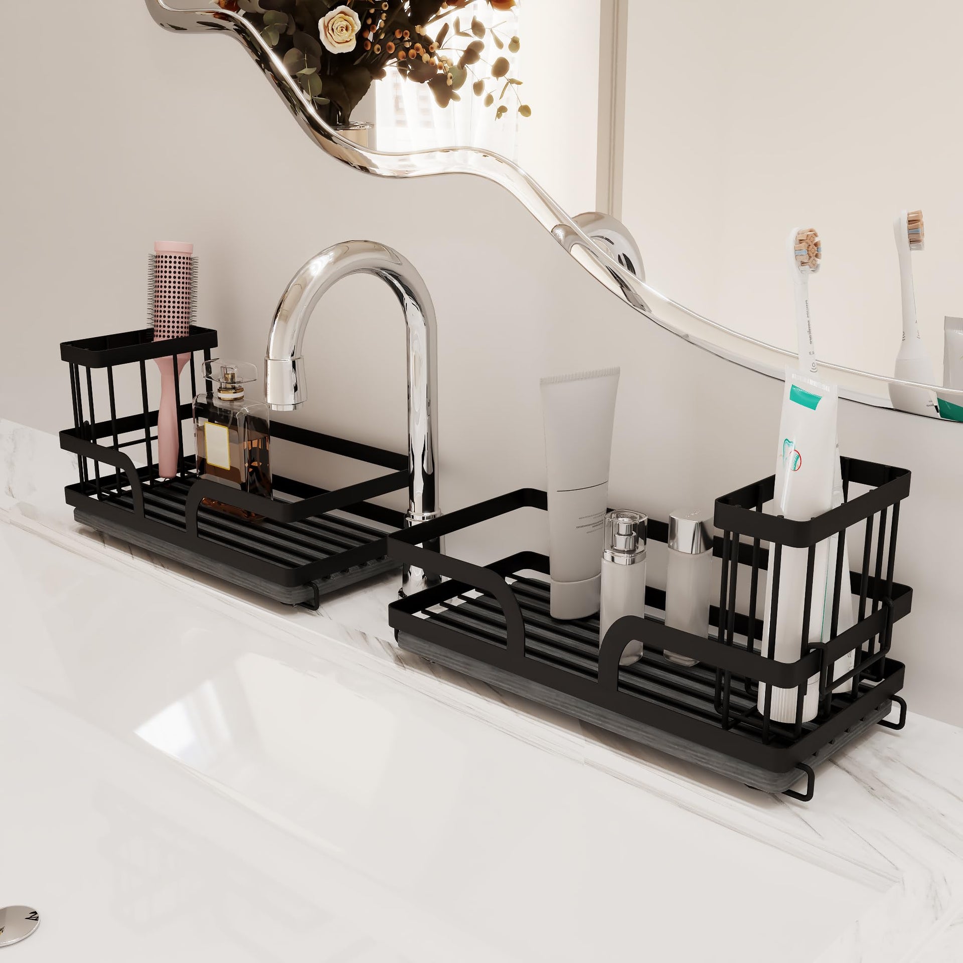 Sponge Holder for Kitchen Sink Caddy with Stone Drying Tray 2 PCS
