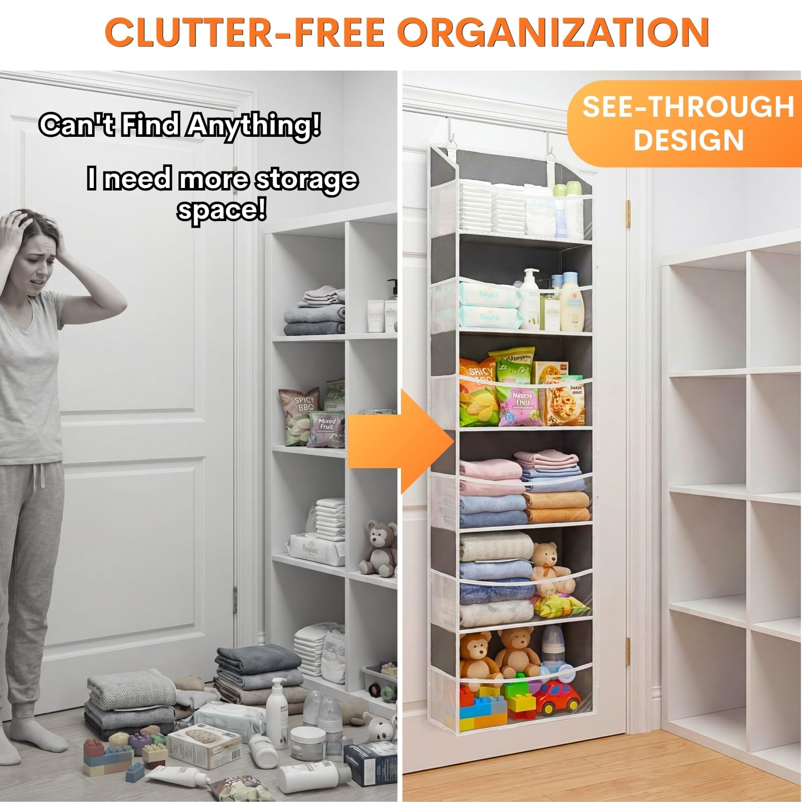 Over Door Organizer with 6 Large Pockets