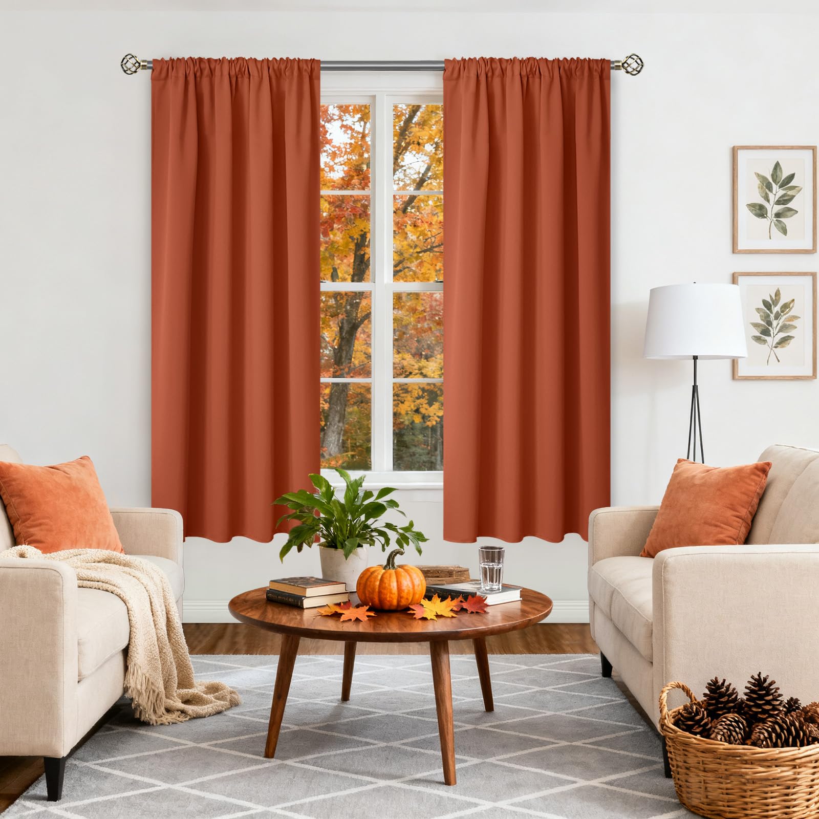 Terracotta Blackout Curtains 63 Inch Length for Living Room Window (2 Count)