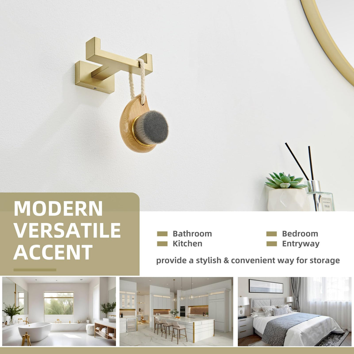 Double Towel Hook Brushed Gold