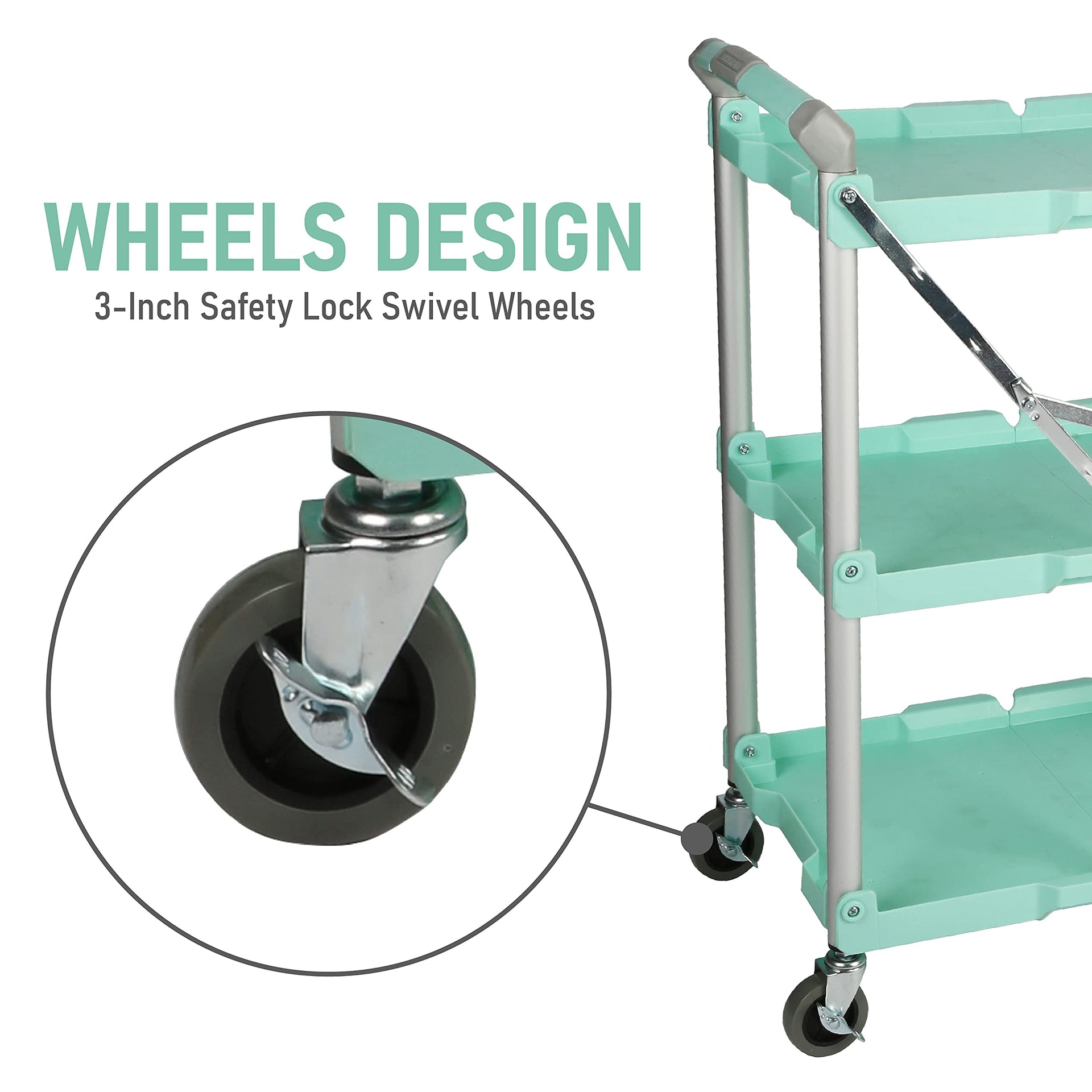 89-349 Pack-N-Roll Folding Collapsible Service Cart, 150LB Capacity, Teal