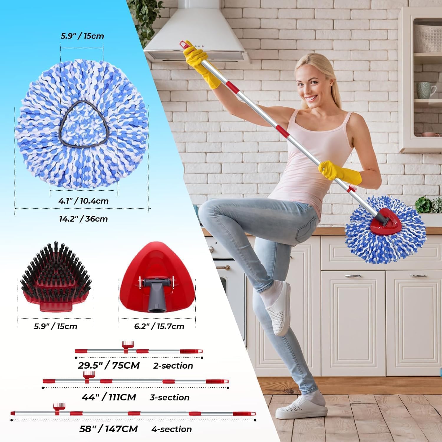 Spin Mop Head and Brush Replacement Compatible with O Cedar RinseClean 2