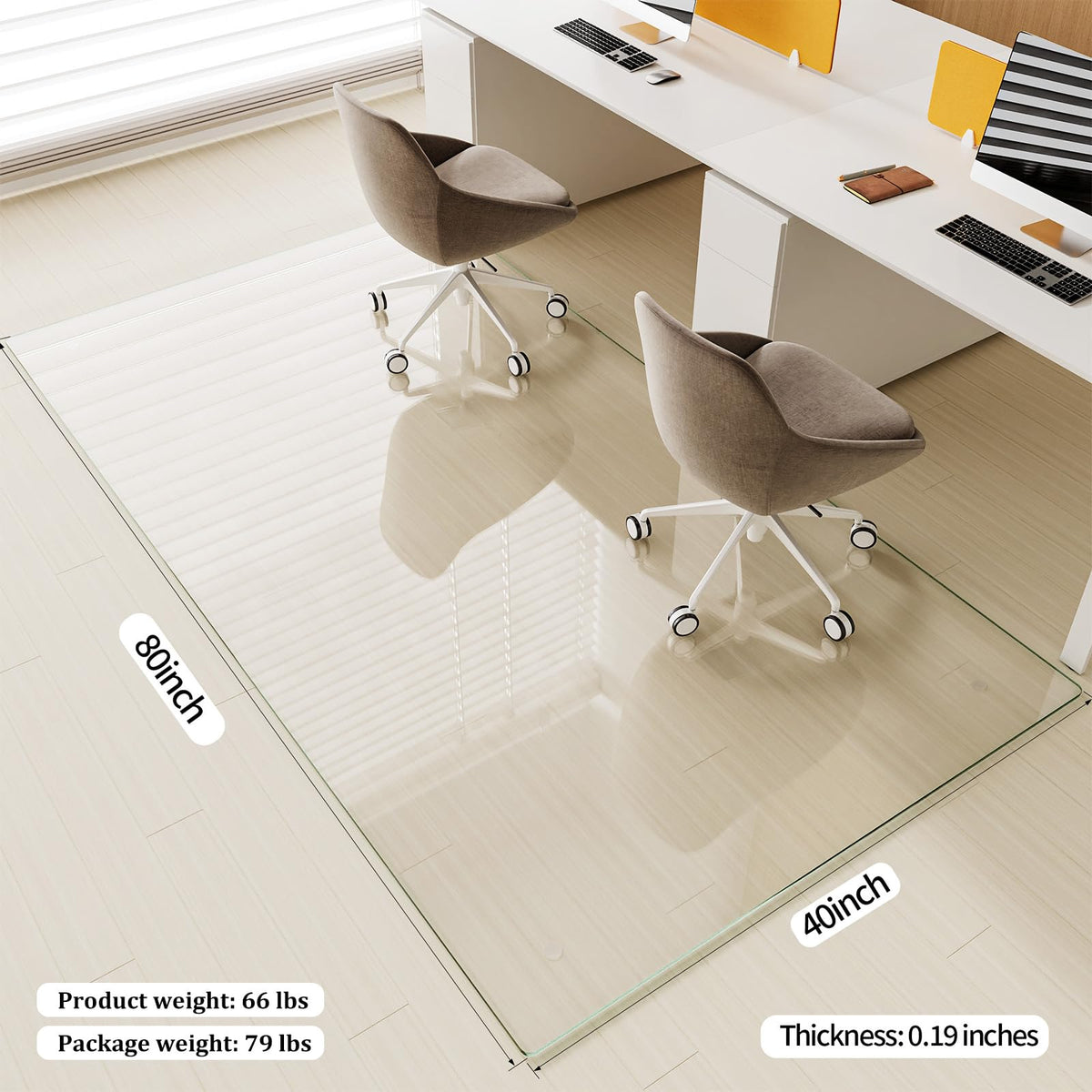 Tempered Glass] 40" x 80" Glass Office Chair Mat for Carpet