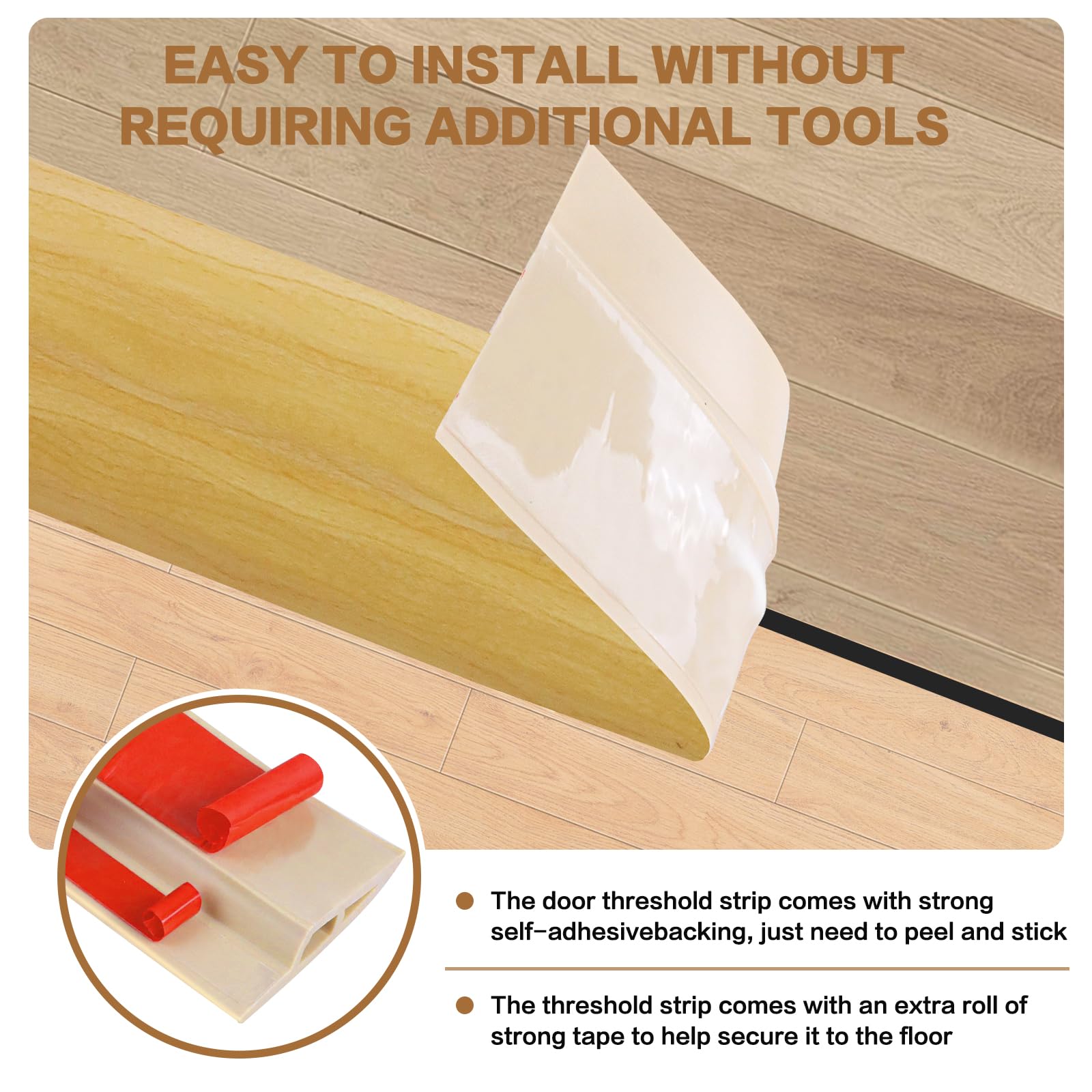 Floor Transition Strip Vinyl Door Threshold Ramp Self Adhesive Carpet Edging Strip Doorway Edge Trim (6.6 Foot)