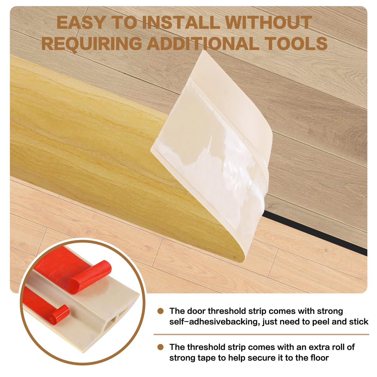 Floor Transition Strip Vinyl Door Threshold Ramp Self Adhesive Carpet Edging Strip Doorway Edge Trim (3.3 Foot)