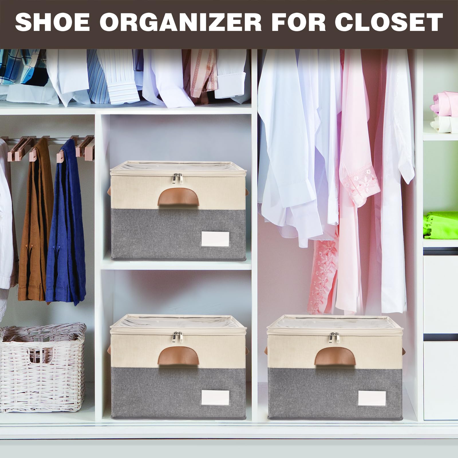 2 Pack Shoe Organizer for Closet with Adjustable Divider Shoe Storage Box (2 Count)
