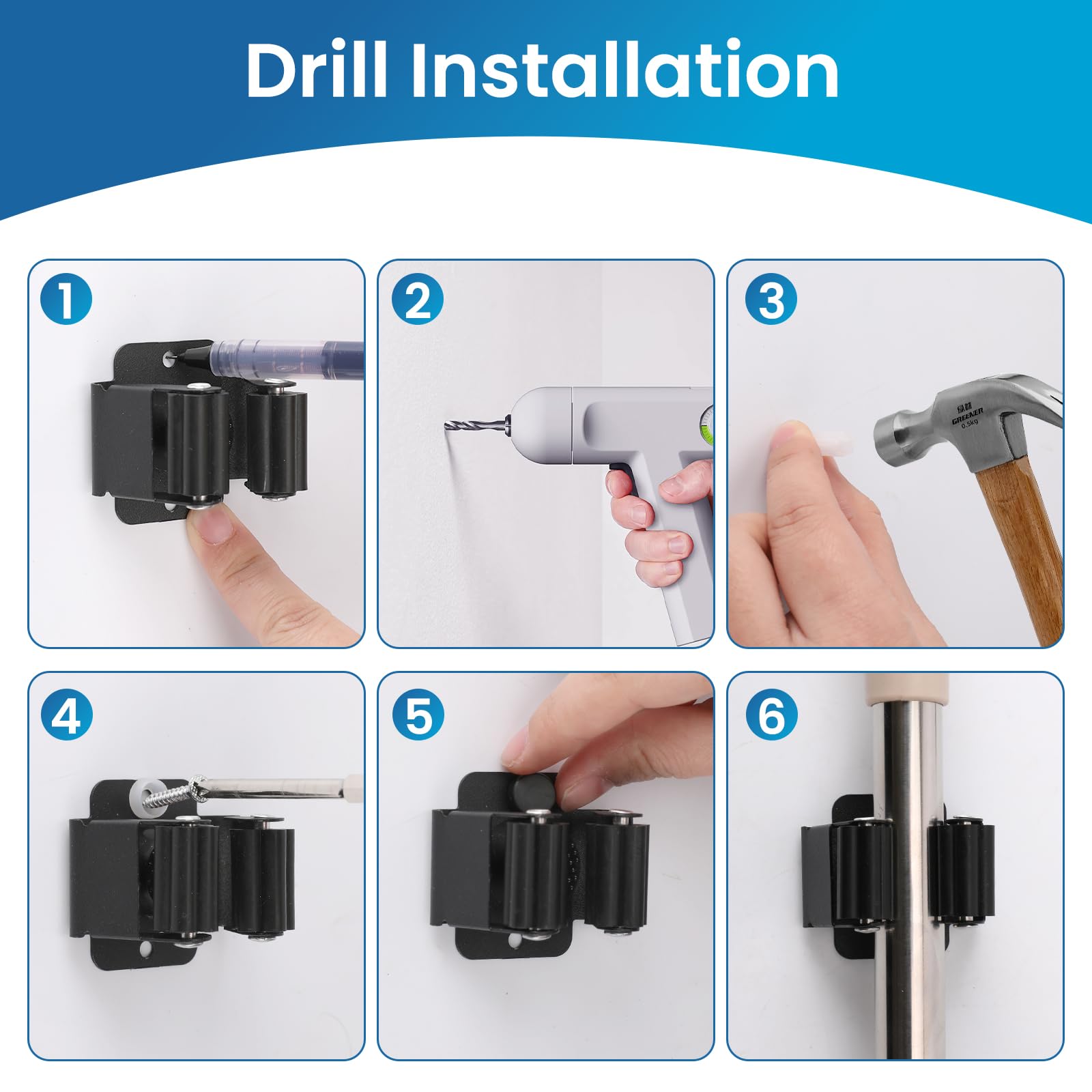 Broom Holder Wall Mount (12 Count)