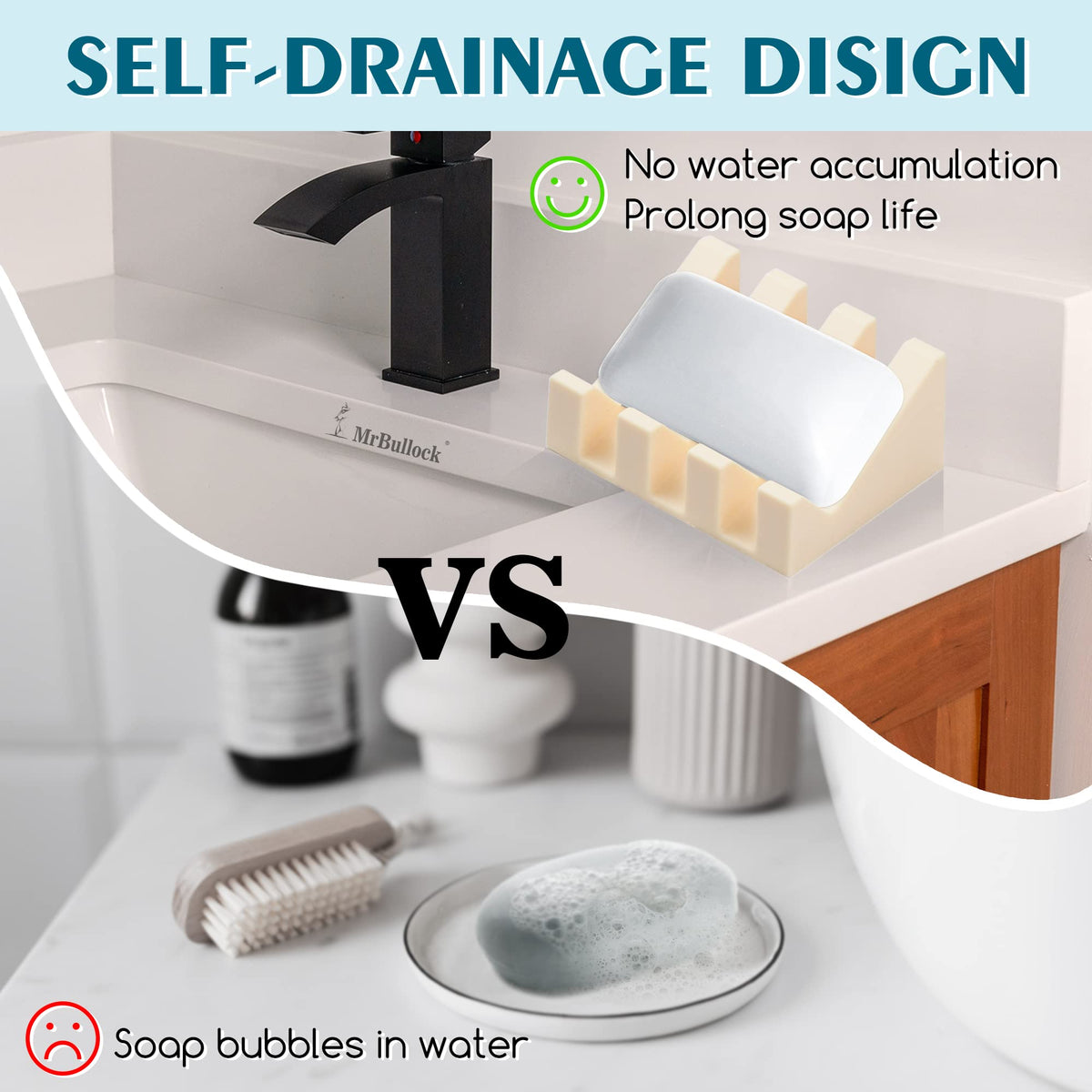 Silicone Soap Dish Self Draining for Shower & Kitchen