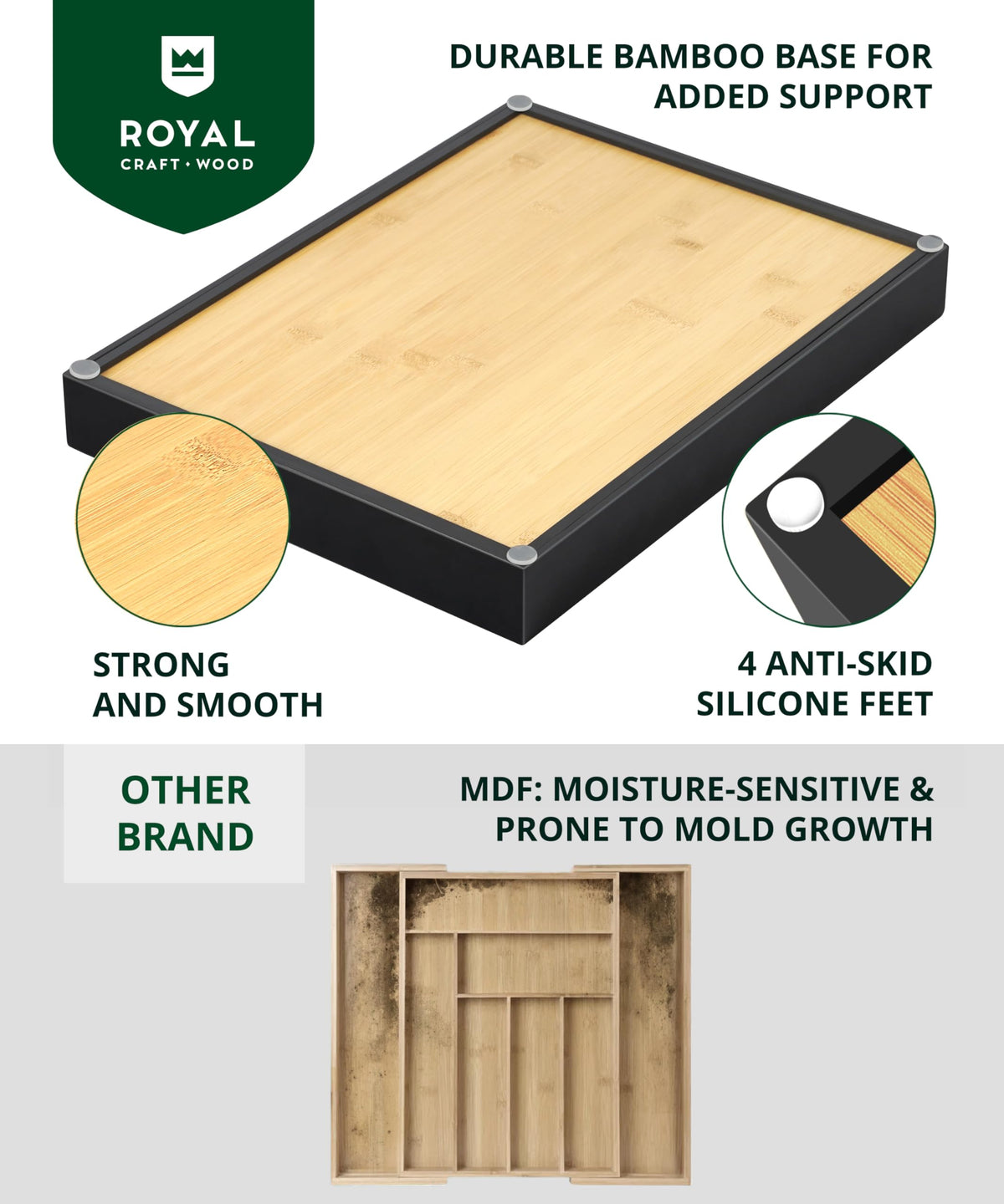 Luxury Bamboo Kitchen Drawer Organizer