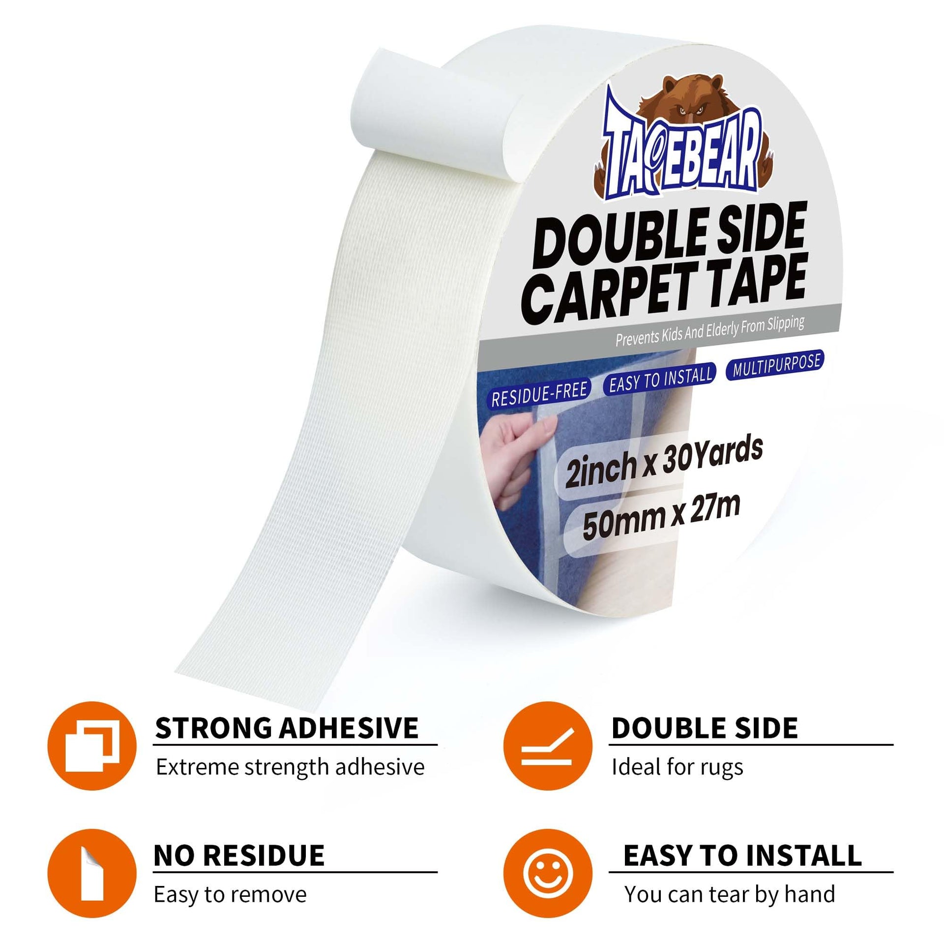 Carpet Tape Double Sided 2Inch x 30Yards Heavy Duty Rug Gripper