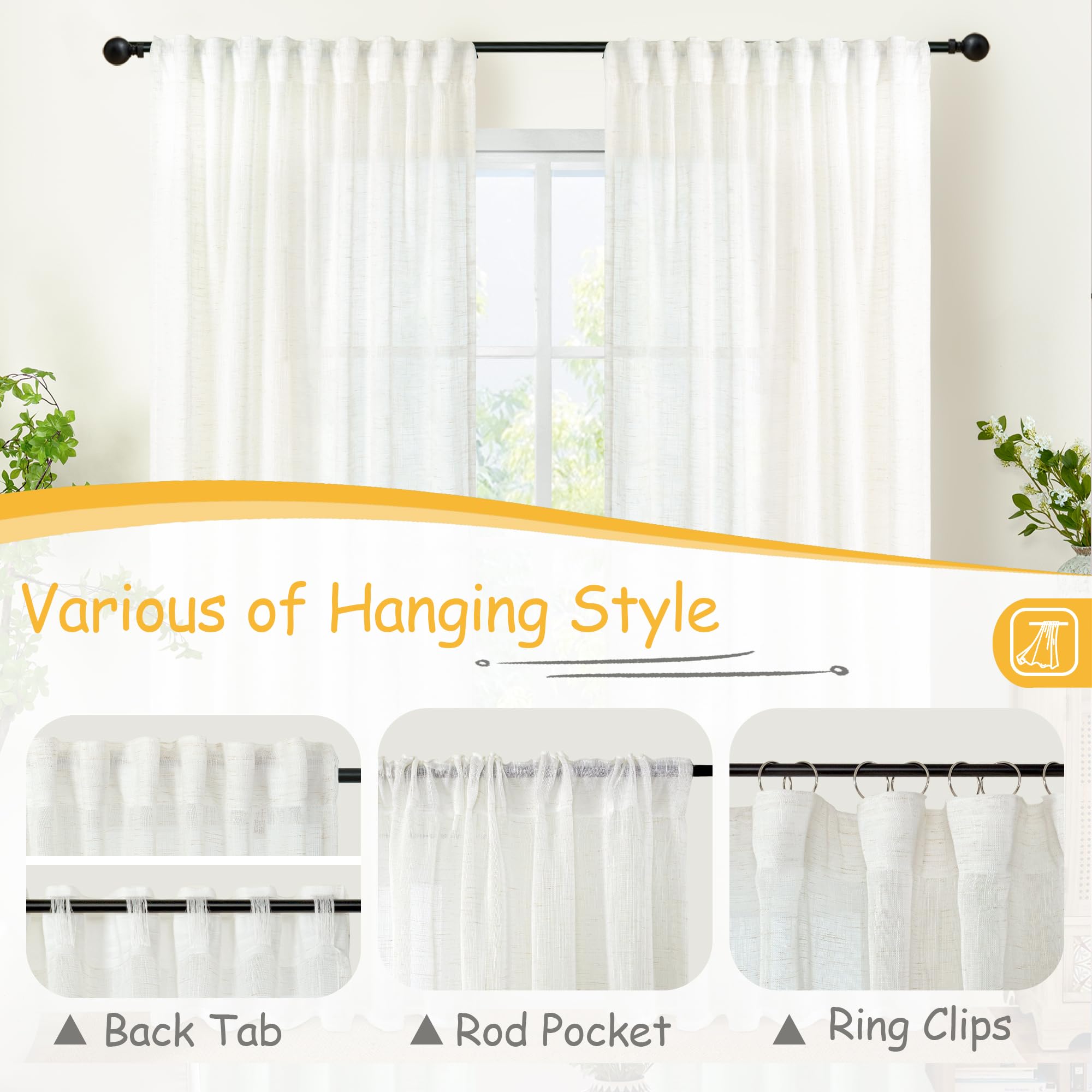 Small Linen Curtains 24 Inch Length for Cafe Kitchen Window (2 Count)