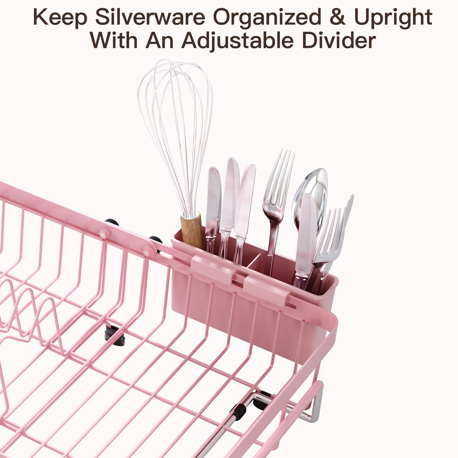 Pink Dish Drying Rack Over The Sink with Utensil Holder