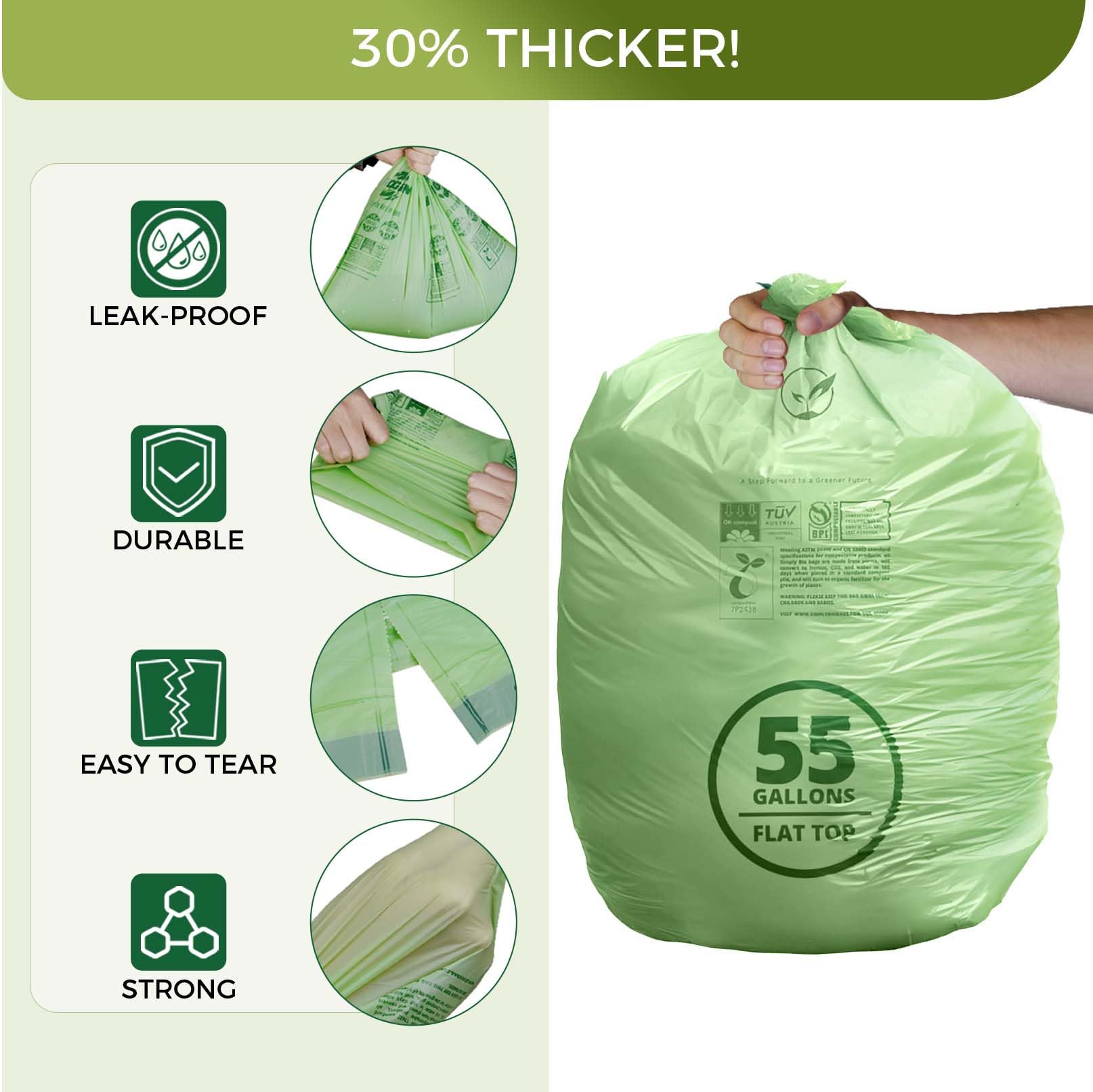 50 55 Gallon Compostable Trash Bags with Flat (12 Count)