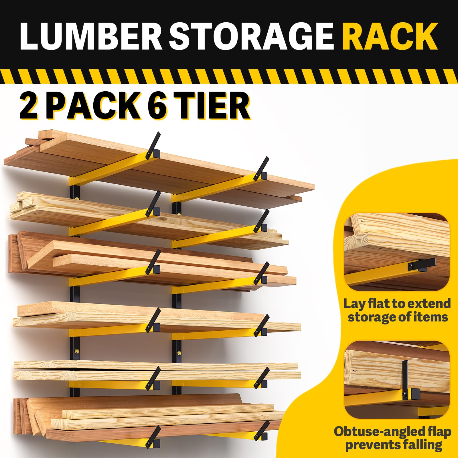 Lumber Storage Rack Folding Wood Storage Racks Wall (2 Count)