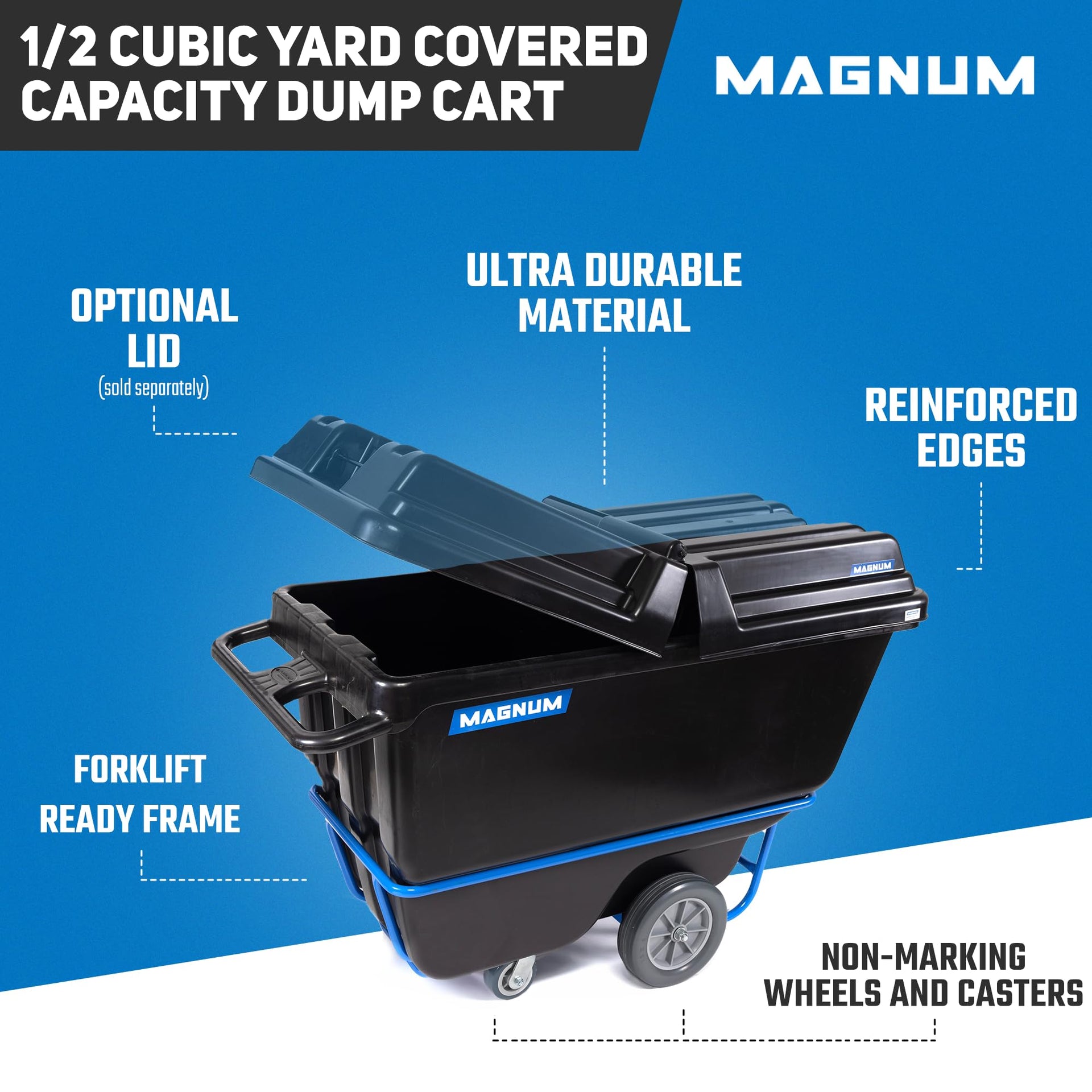 Tilt Truck, 1/2 Cu. Yd. Capacity Dump Cart with Non-Marking 12” Wheels & 5” Casters & Forklift-able Frame for Jobsites, 850 lbs, Trash Cart with Wheels DUC12T-F-NM-04PK (4-Pack) (4 Count)