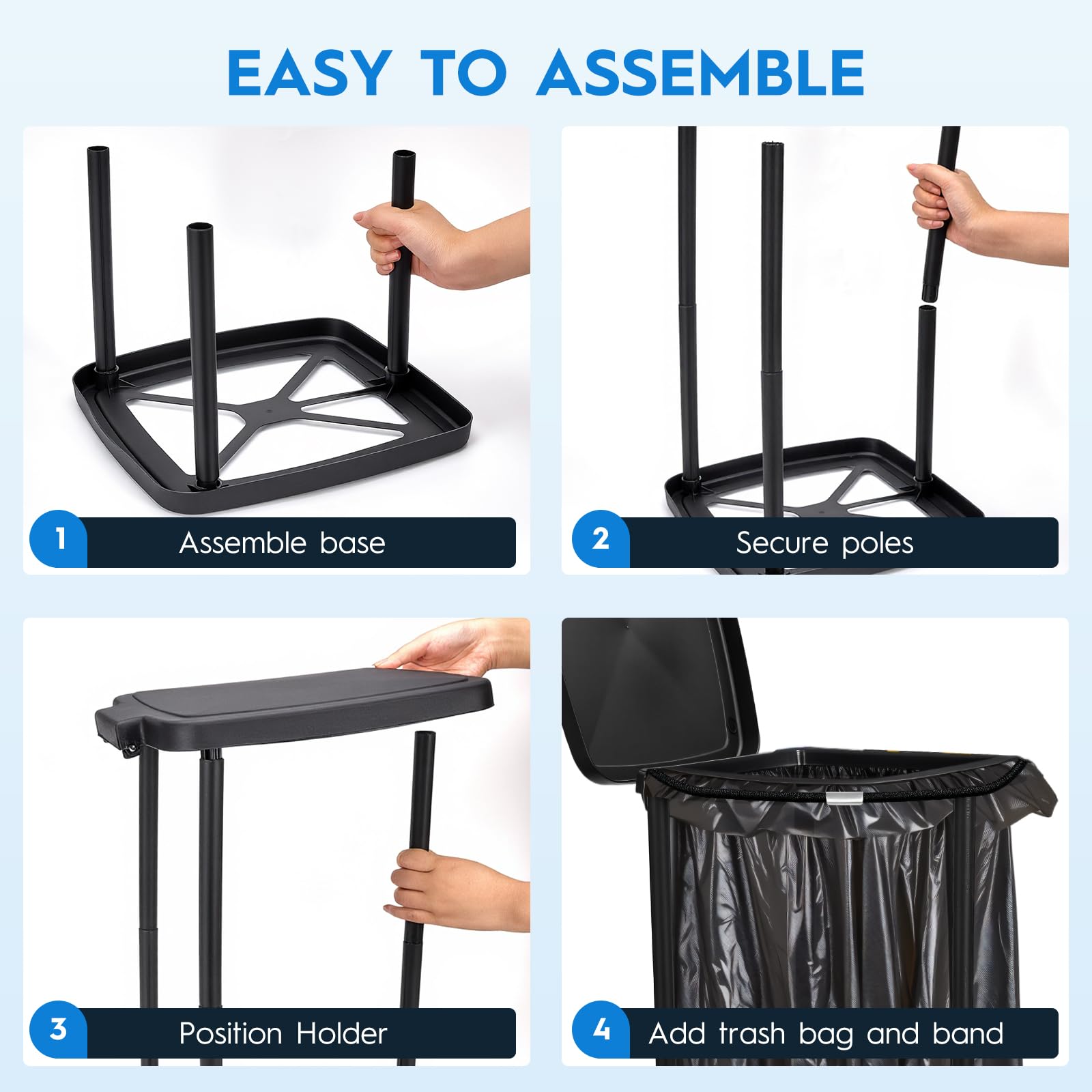 Portable Trash Bag Holder Collapsible Garbage Bin with Lid and Bands