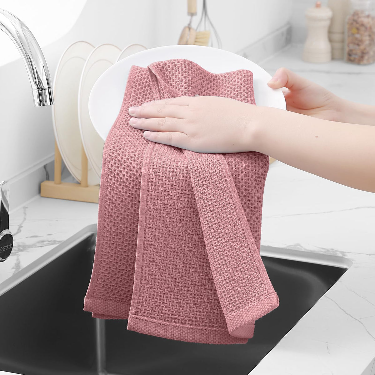 100% Cotton Waffle Weave Kitchen Dish Towels 4 (4 Count)