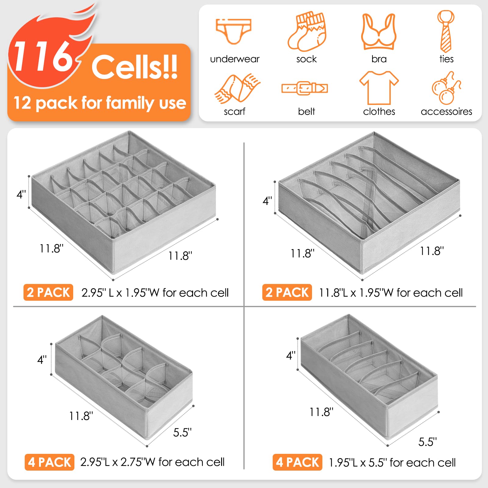 12 Pack Sock Underwear Drawer Organizer Dividers (12 Count)