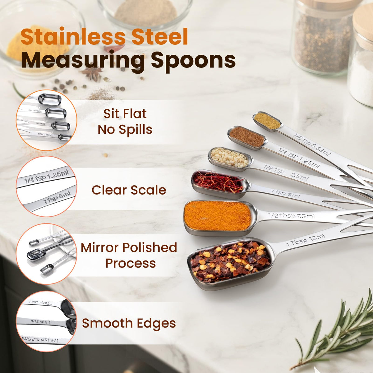 6PCS Narrow Measuring Spoons Set (6 Count)