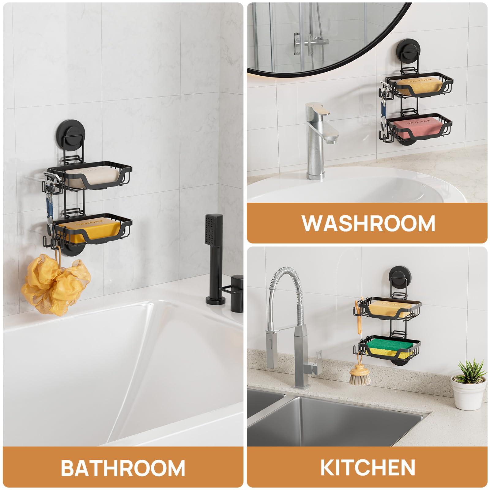 Soap Dish Soap Bar Holder for Shower Suction Cup Wall Mounted