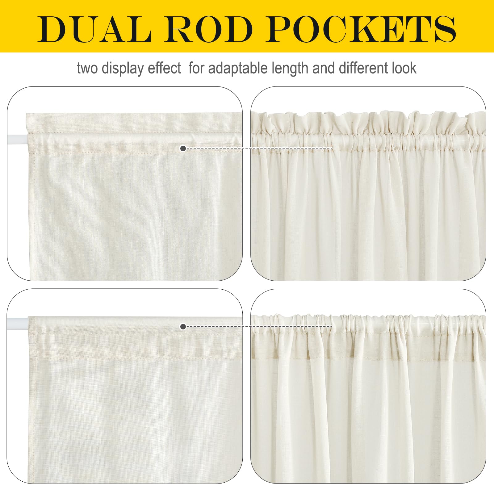 Linen Curtains 50 Inches Long for Bedroom Living Room Door
