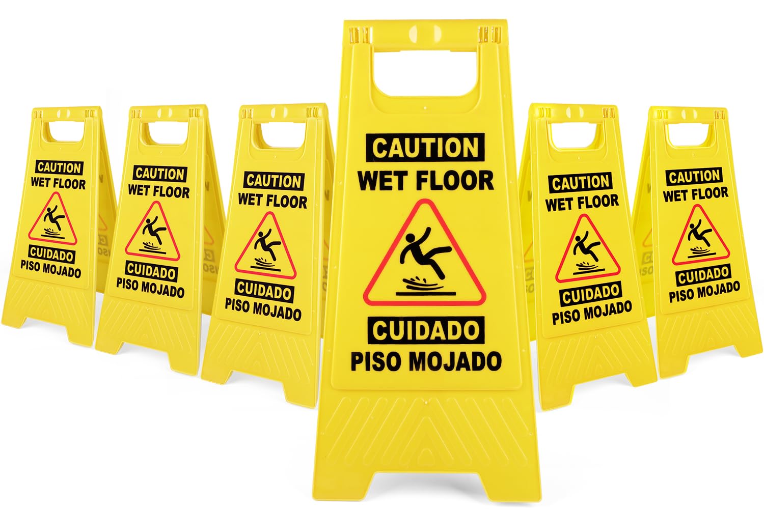 6 Pack 24 IN Caution Wet Floor Sign Bilingual Foldable Safety Sign (6 Count)